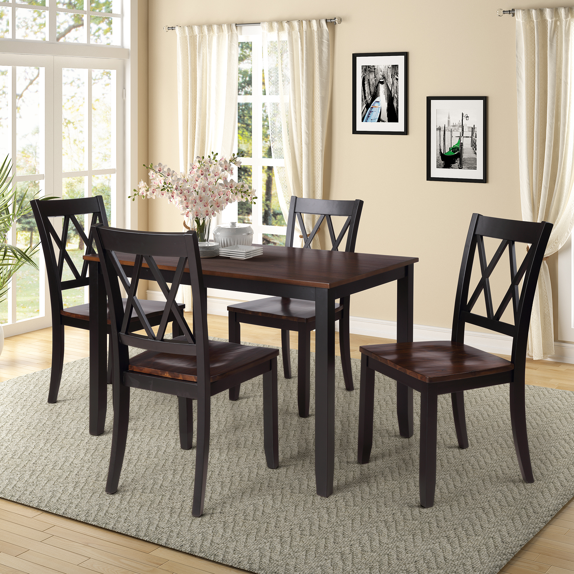 TOPMAX 5-Piece Dining Table Set Home Kitchen Table and Chairs Wood Dining Set, Espresso+Black - Image 2