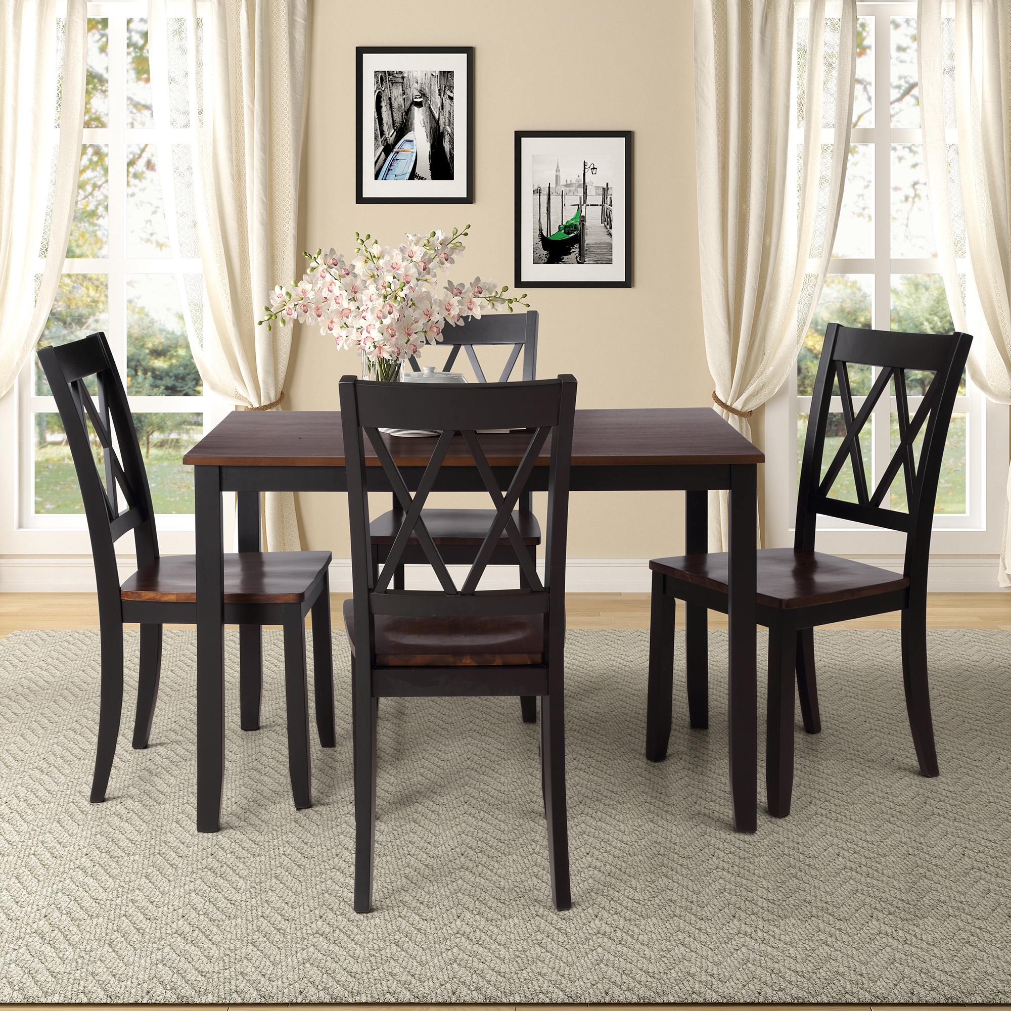 TOPMAX 5-Piece Dining Table Set Home Kitchen Table and Chairs Wood Dining Set, Espresso+Black - Image 3