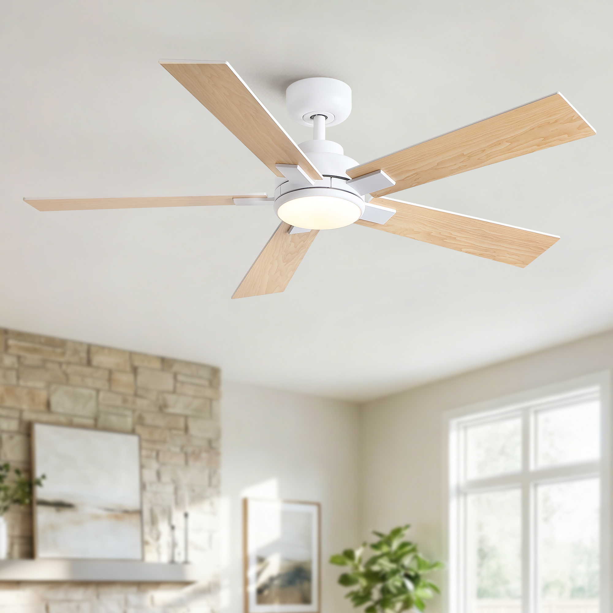 52" Matte White Modern Reversible Motor Integrated LED Dimmable Ceiling Fan with Light and Remote - Image 3