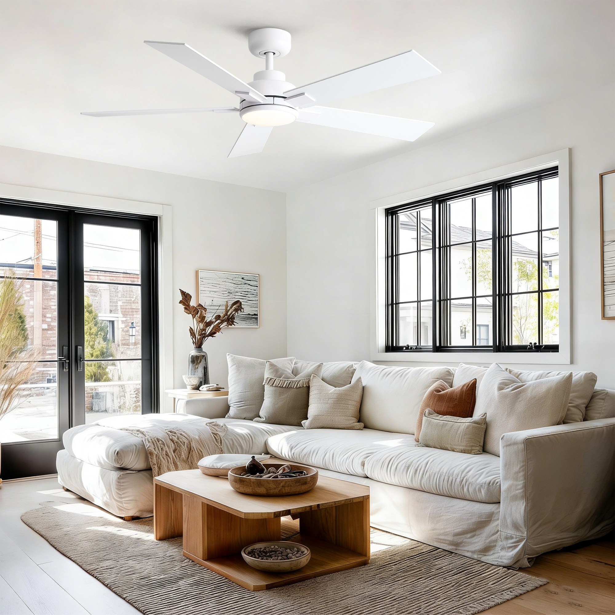 52" Matte White Modern Reversible Motor Integrated LED Dimmable Ceiling Fan with Light and Remote - Image 4