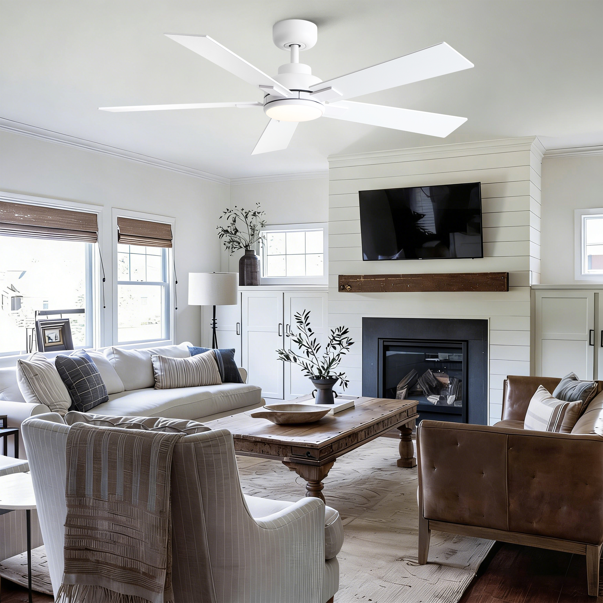 52" Matte White Modern Reversible Motor Integrated LED Dimmable Ceiling Fan with Light and Remote - Image 5