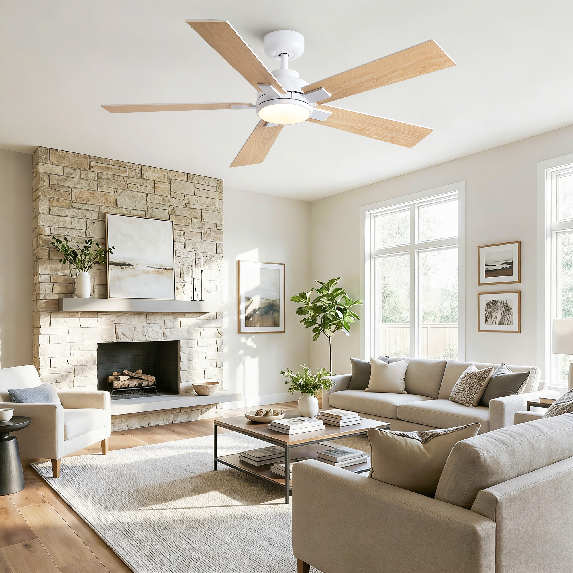 52" Matte White Modern Reversible Motor Integrated LED Dimmable Ceiling Fan with Light and Remote - Image 6