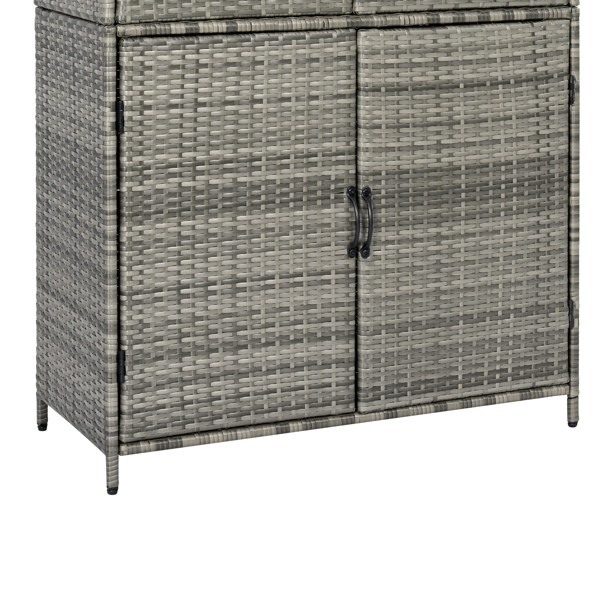 K&K 72" Tall Arched Wicker Outdoor Storage Cabinet with Shelves, 4-Door Outdoor Rattan Vertical Storage Shed with Adjustable Shelves, Outdoor Towel Holder for Garden, Backyard, Pool, Grey - Image 2