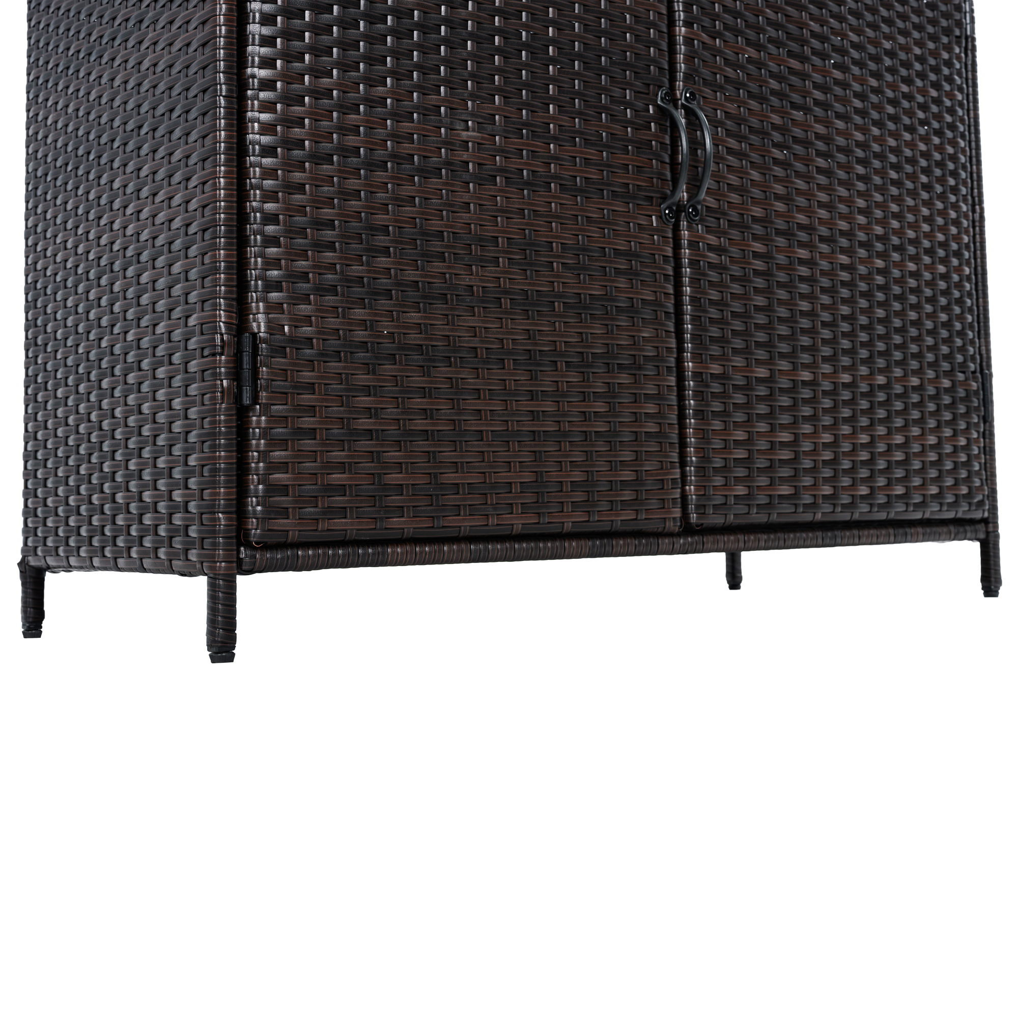K&K 72" Tall Arched Wicker Outdoor Storage Cabinet with Shelves, 4-Door Outdoor Rattan Vertical Storage Shed with Adjustable Shelves, Outdoor Towel Holder for Garden, Backyard, Pool, Brown & Black - Image 3