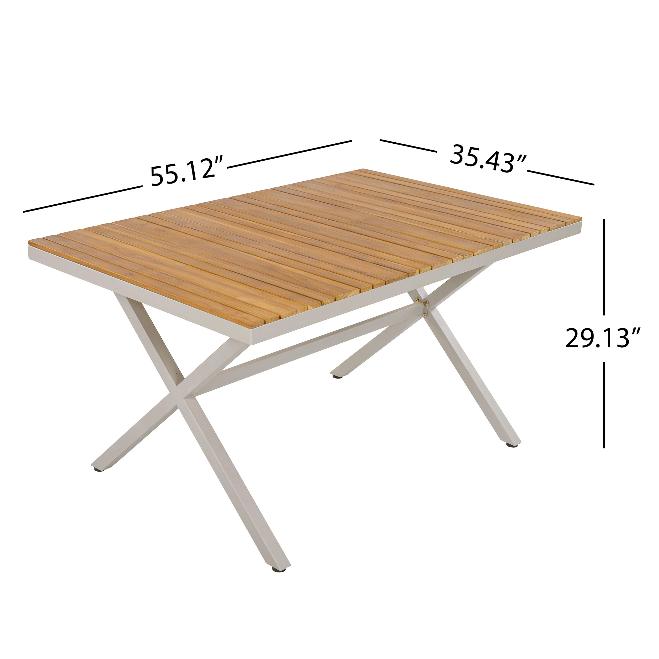 Outdoor 7-Piece Dining Set - Rectangular Teak Wood Table + 6 Wicker Chairs with Cushions, Beige Steel Frame, Teak Finish, Perfect for Patio, Deck, or Garden - Image 2
