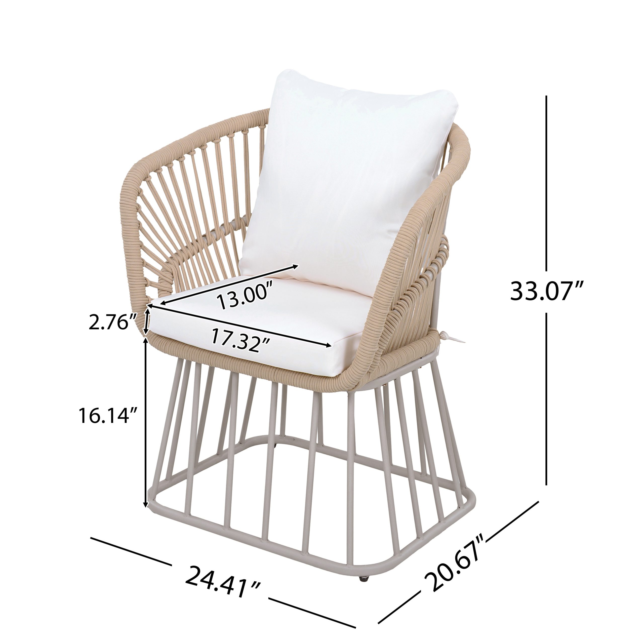 Outdoor 7-Piece Dining Set - Rectangular Teak Wood Table + 6 Wicker Chairs with Cushions, Beige Steel Frame, Teak Finish, Perfect for Patio, Deck, or Garden - Image 3
