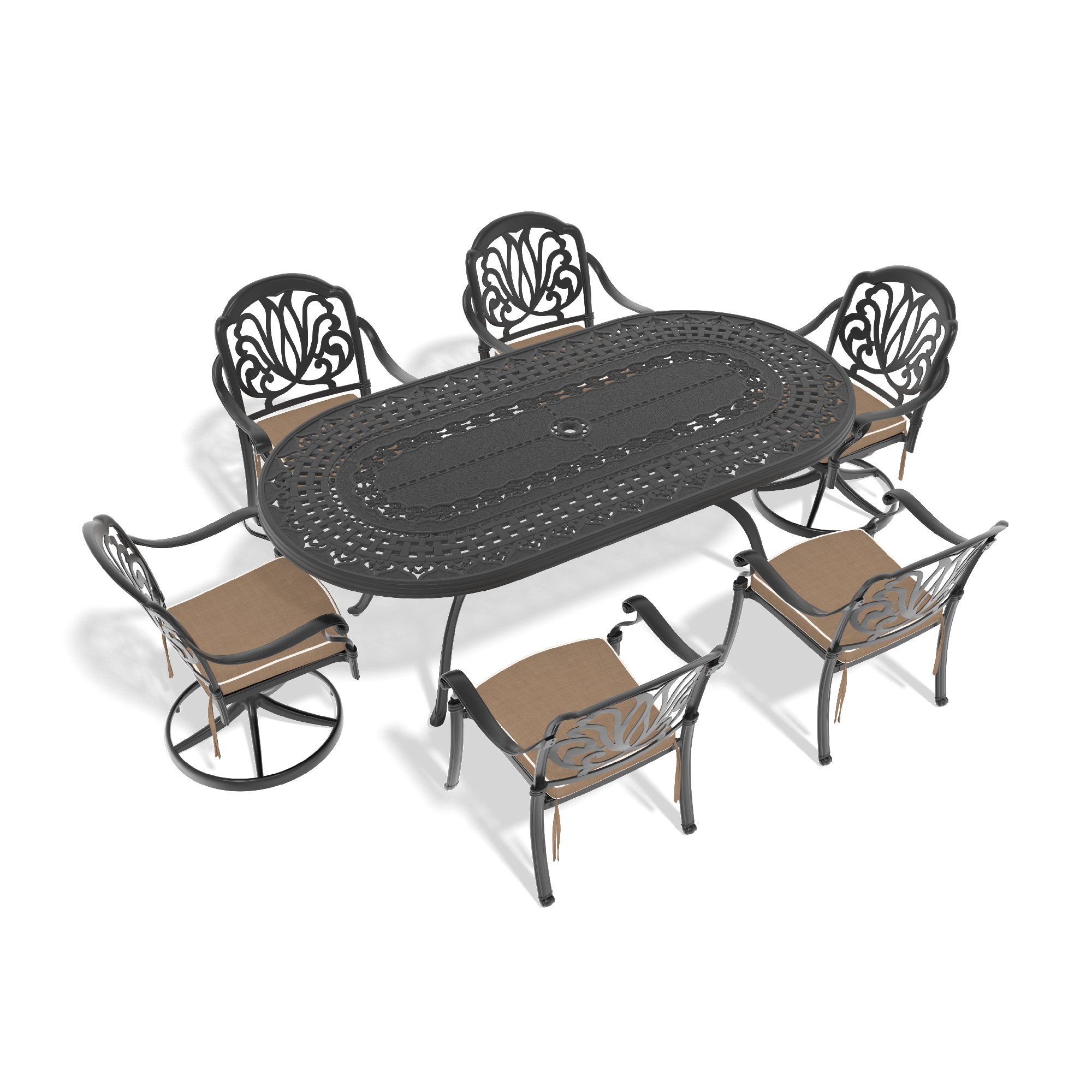 7-Piece All-Weather Cast Aluminum Dining Set, Include 2 Swivel Chairs,4 Dining Chairs and Oval Table With Black Frame (same sku:W1710S00391) - Image 2