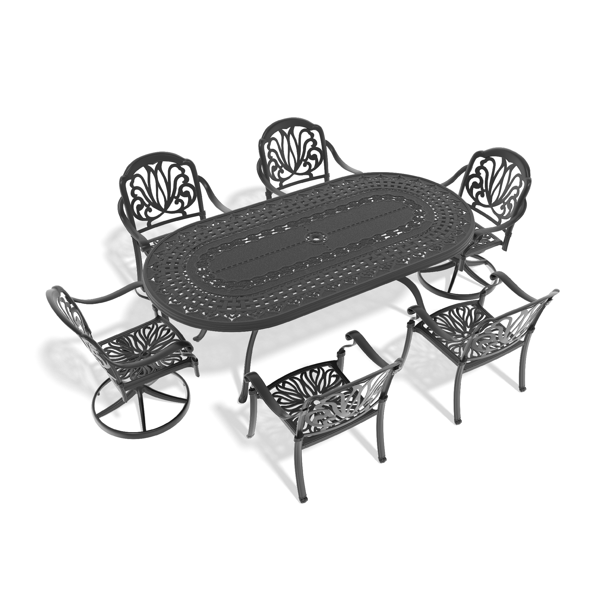 7-Piece All-Weather Cast Aluminum Dining Set, Include 2 Swivel Chairs,4 Dining Chairs and Oval Table With Black Frame (same sku:W1710S00391) - Image 3