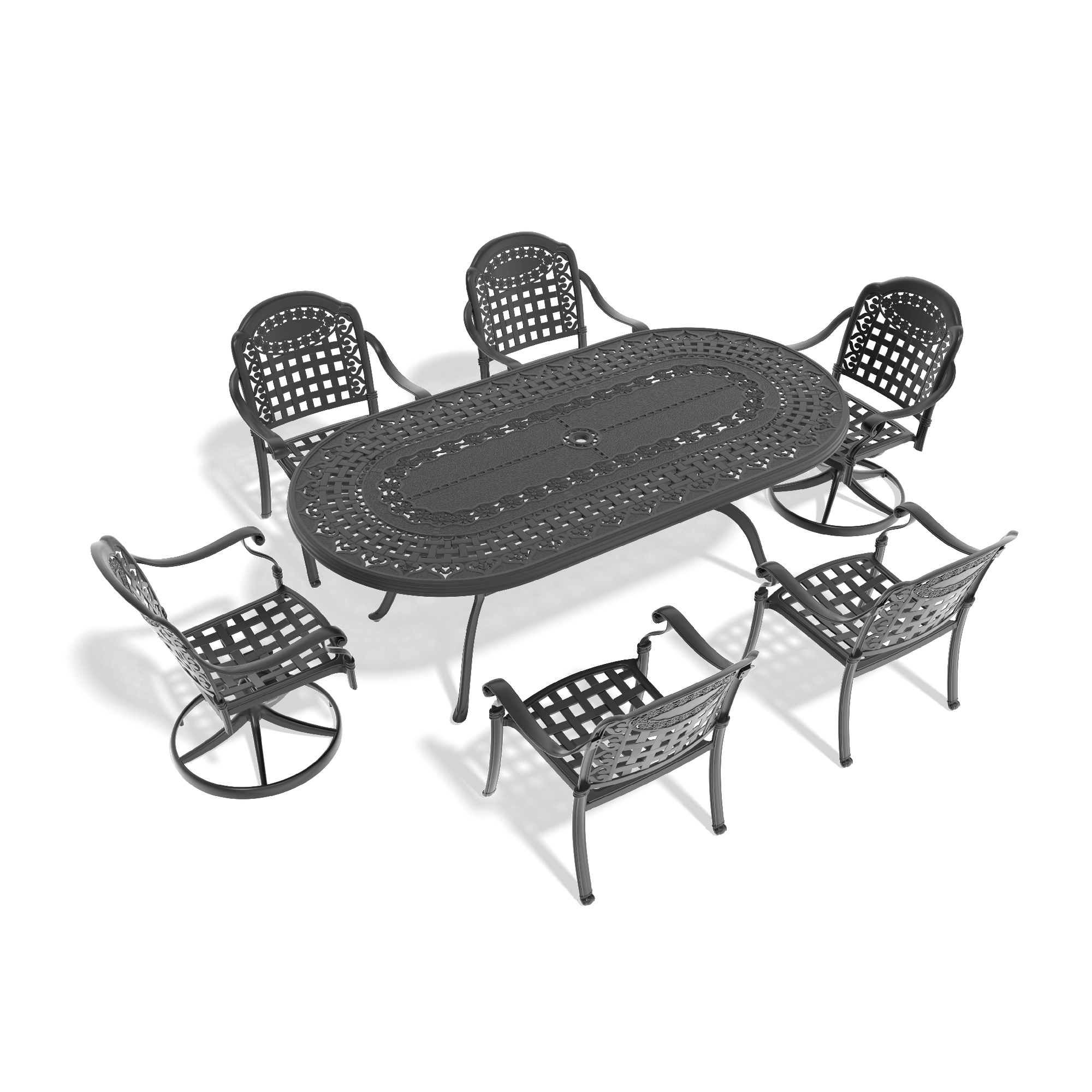 7-Piece All-Weather Cast Aluminum Dining Set, Include 2 Swivel Chairs,4 Dining Chairs and Oval Table With Black Frame - Image 3