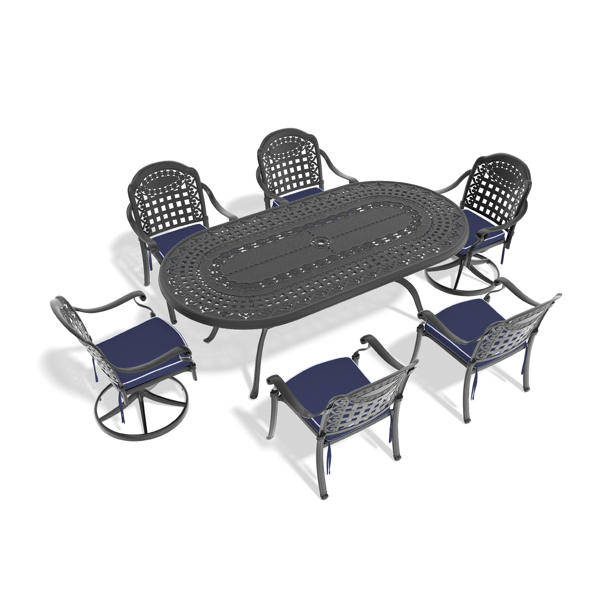 7-Piece All-Weather Cast Aluminum Dining Set, Include 2 Swivel Chairs,4 Dining Chairs and Oval Table With Black Frame - Image 2