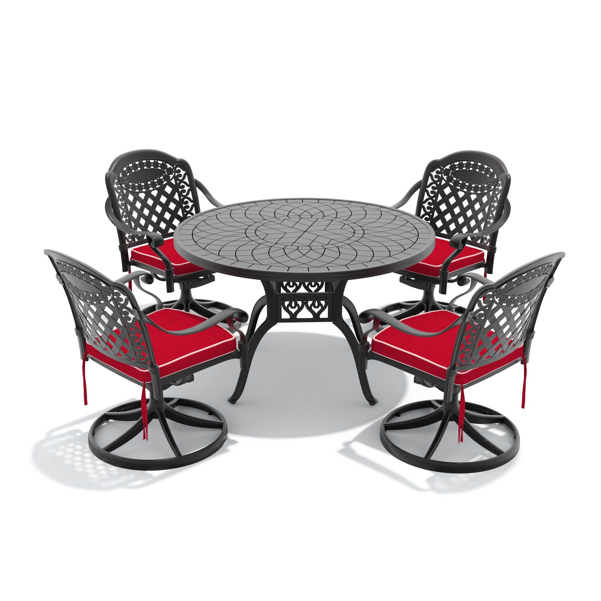 5-Piece All-Weather Cast Aluminum Dining Set, Include 4 Swivel Chairs and 47.24" Round Table With Black Frame - Image 2