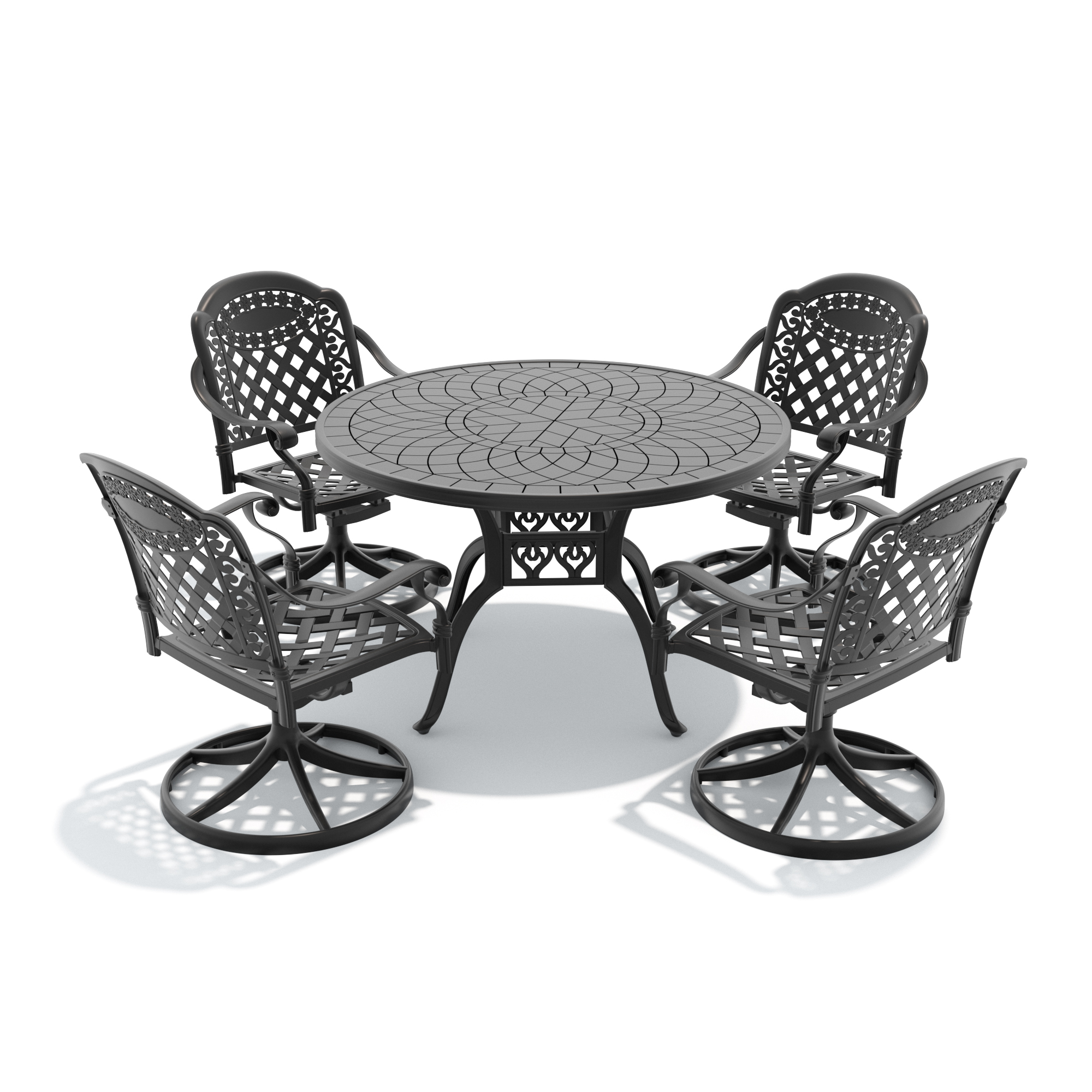 5-Piece All-Weather Cast Aluminum Dining Set, Include 4 Swivel Chairs and 47.24" Round Table With Black Frame - Image 3