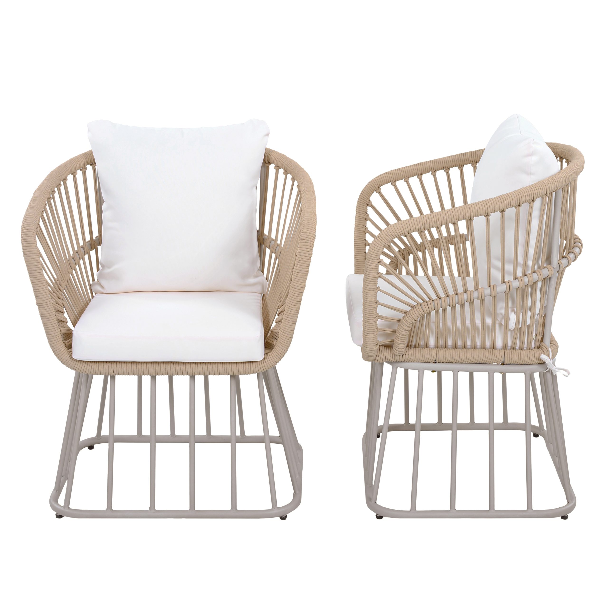 Outdoor Dining Chair MP1 - Teak Finish Wicker & Beige Steel Frame, 300LBS Weight Capacity, Includes Cushion - Image 4