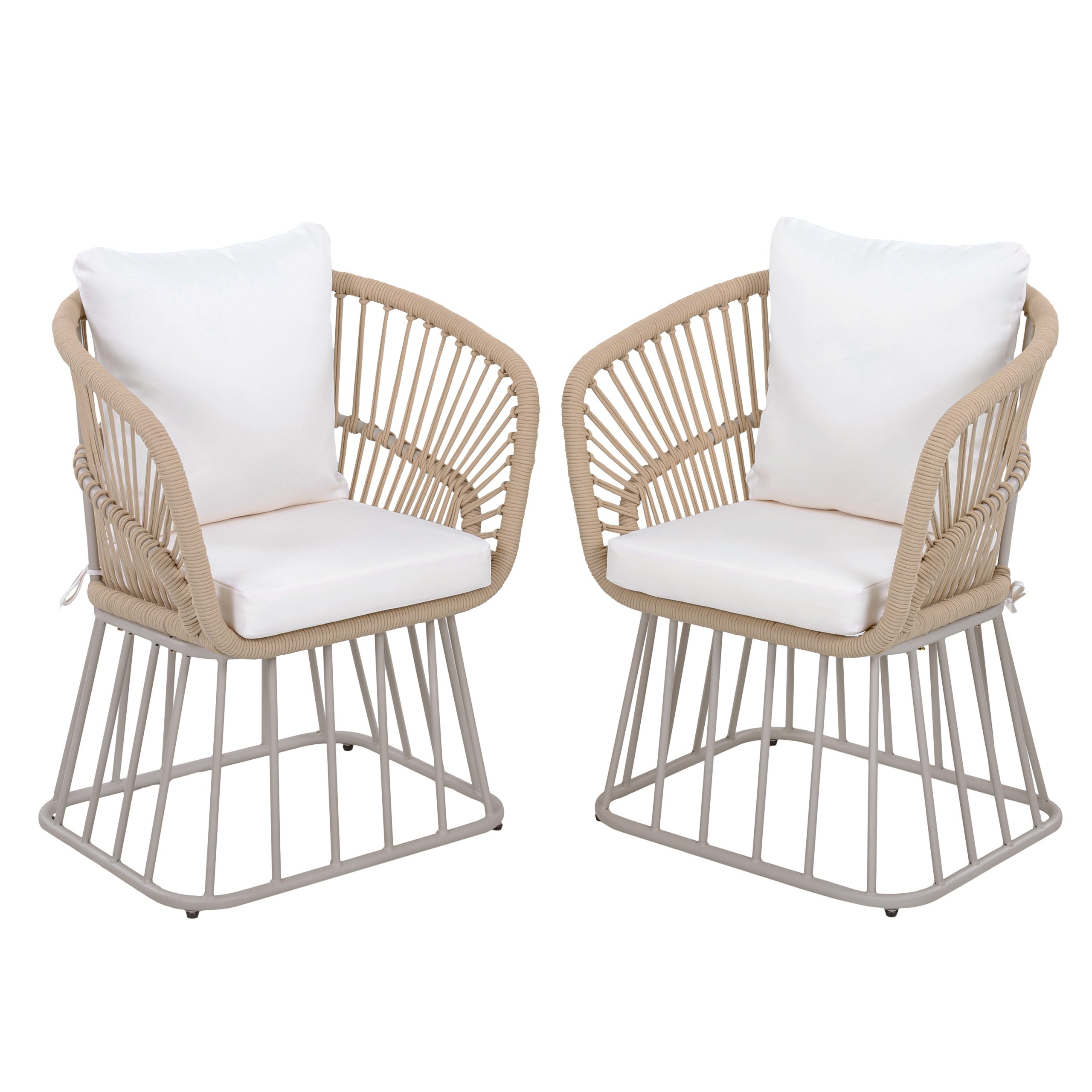 Outdoor Dining Chair MP1 - Teak Finish Wicker & Beige Steel Frame, 300LBS Weight Capacity, Includes Cushion - Image 5