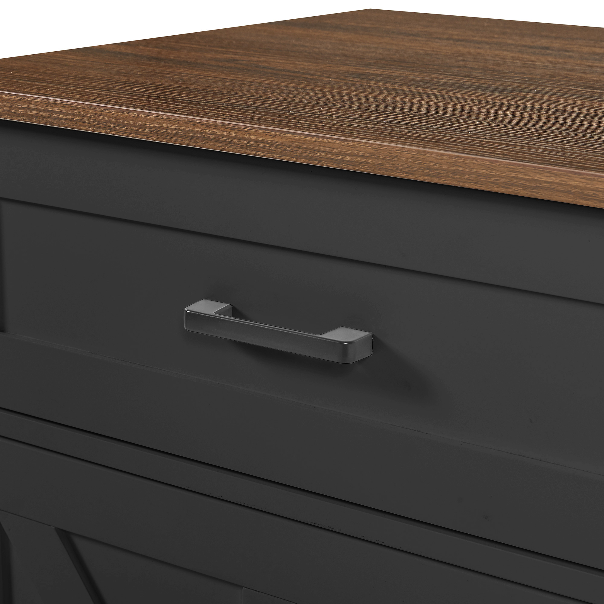 K&K 39.3" Farmhouse Kitchen Island with Drop Leaf, Kitchen Storage Island with Open Side Rack, One Drawer, Towel Rack, Rolling Kitchen Cart with Lockable Wheels for Lawn Garden, Black - Image 2