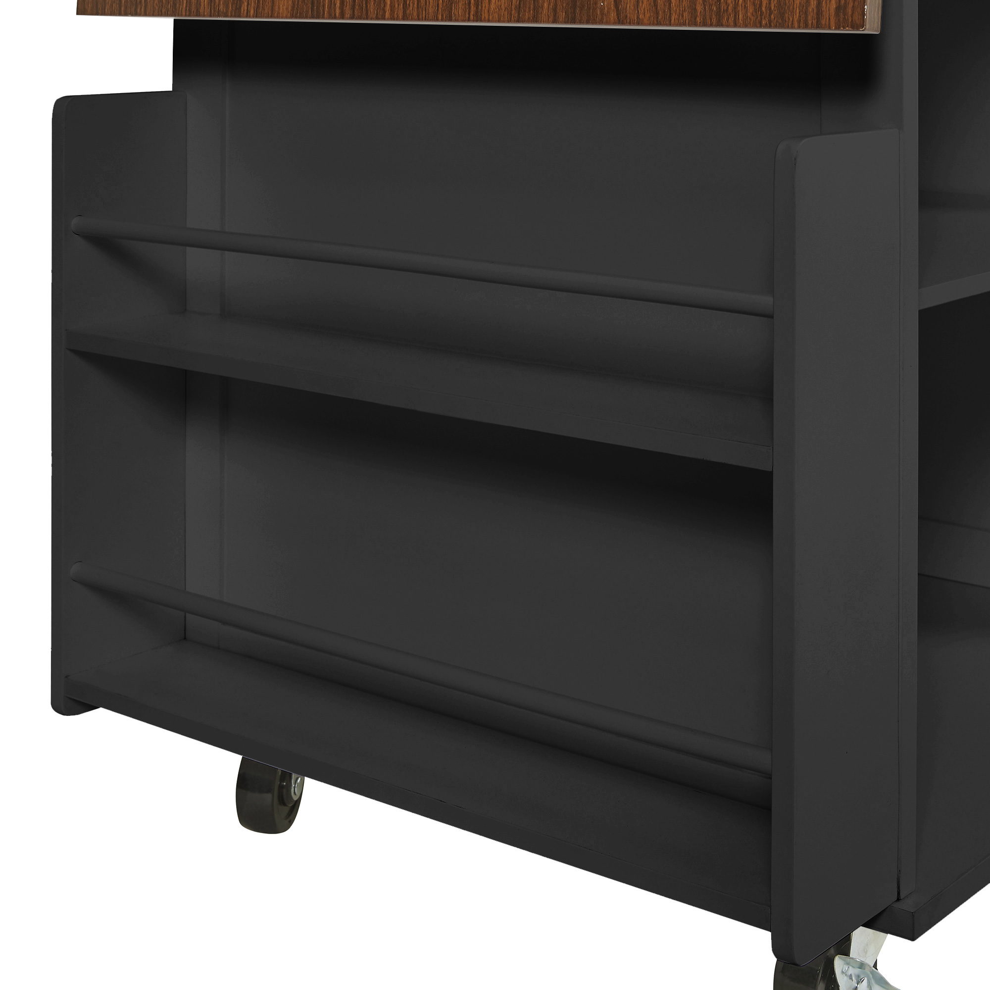 K&K 39.3" Farmhouse Kitchen Island with Drop Leaf, Kitchen Storage Island with Open Side Rack, One Drawer, Towel Rack, Rolling Kitchen Cart with Lockable Wheels for Lawn Garden, Black - Image 5