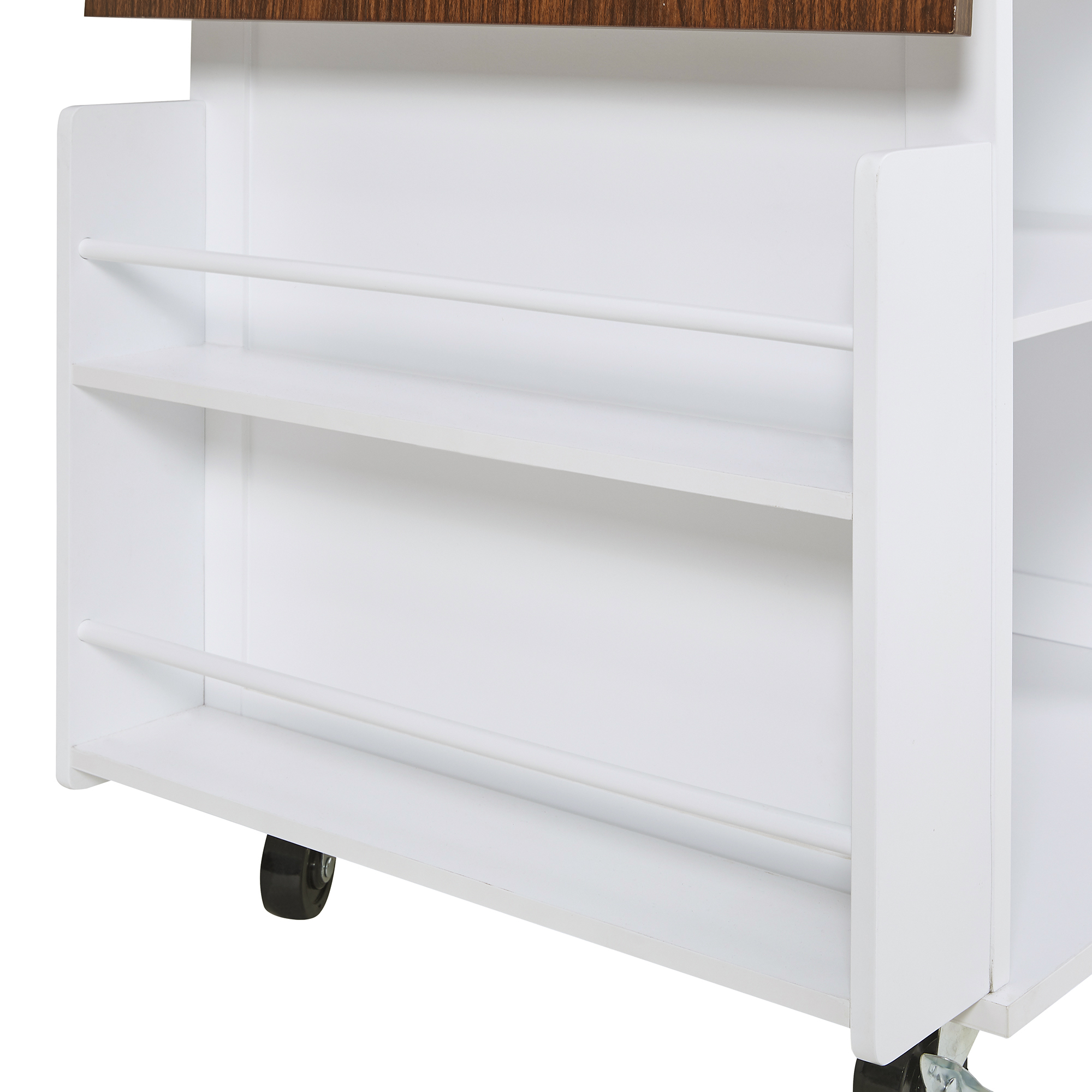 K&K 39.3" Farmhouse Kitchen Island with Drop Leaf, Kitchen Storage Island with Open Side Rack, One Drawer, Towel Rack, Rolling Kitchen Cart with Lockable Wheels for Lawn Garden, White - Image 4