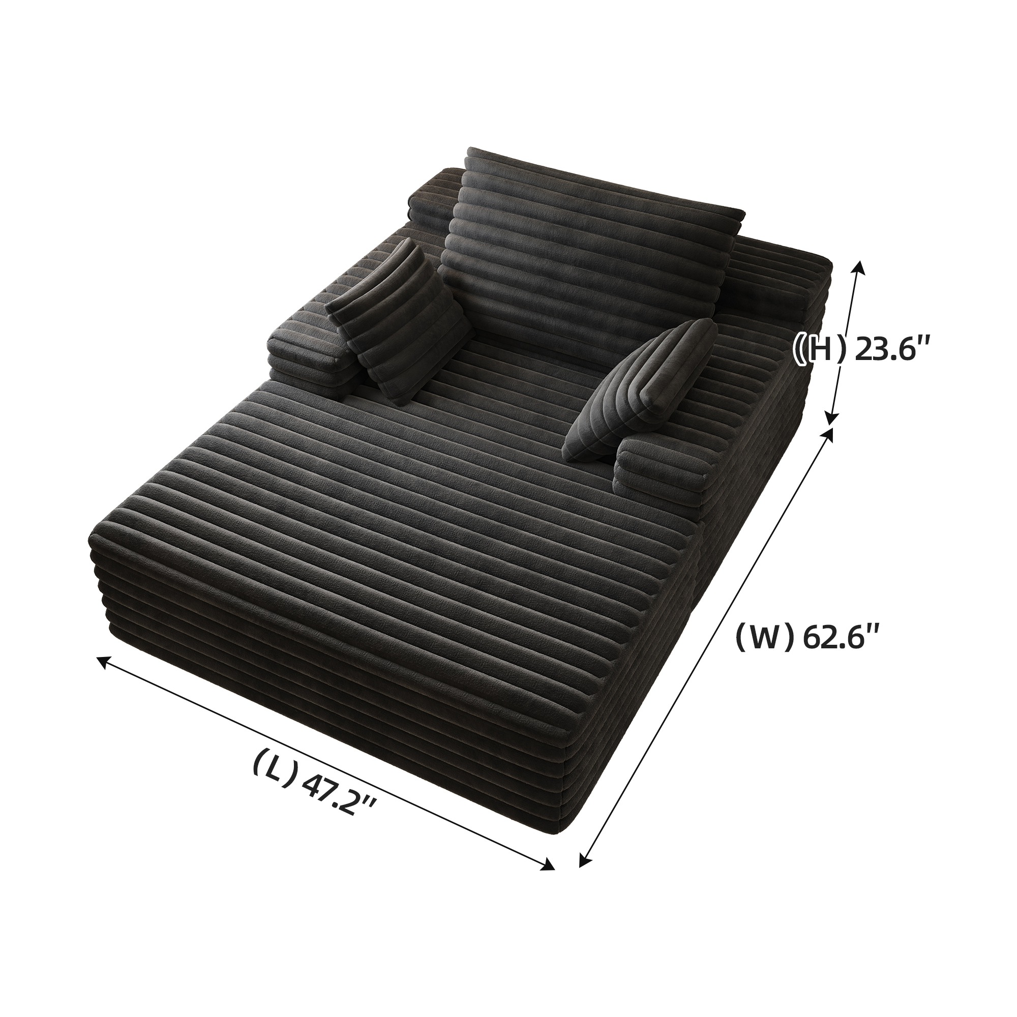 63"*47"odern Sofa bed lounger for moviebonus room,No Assembly Required,Black(Plush Corduroy Fabric) - Image 6
