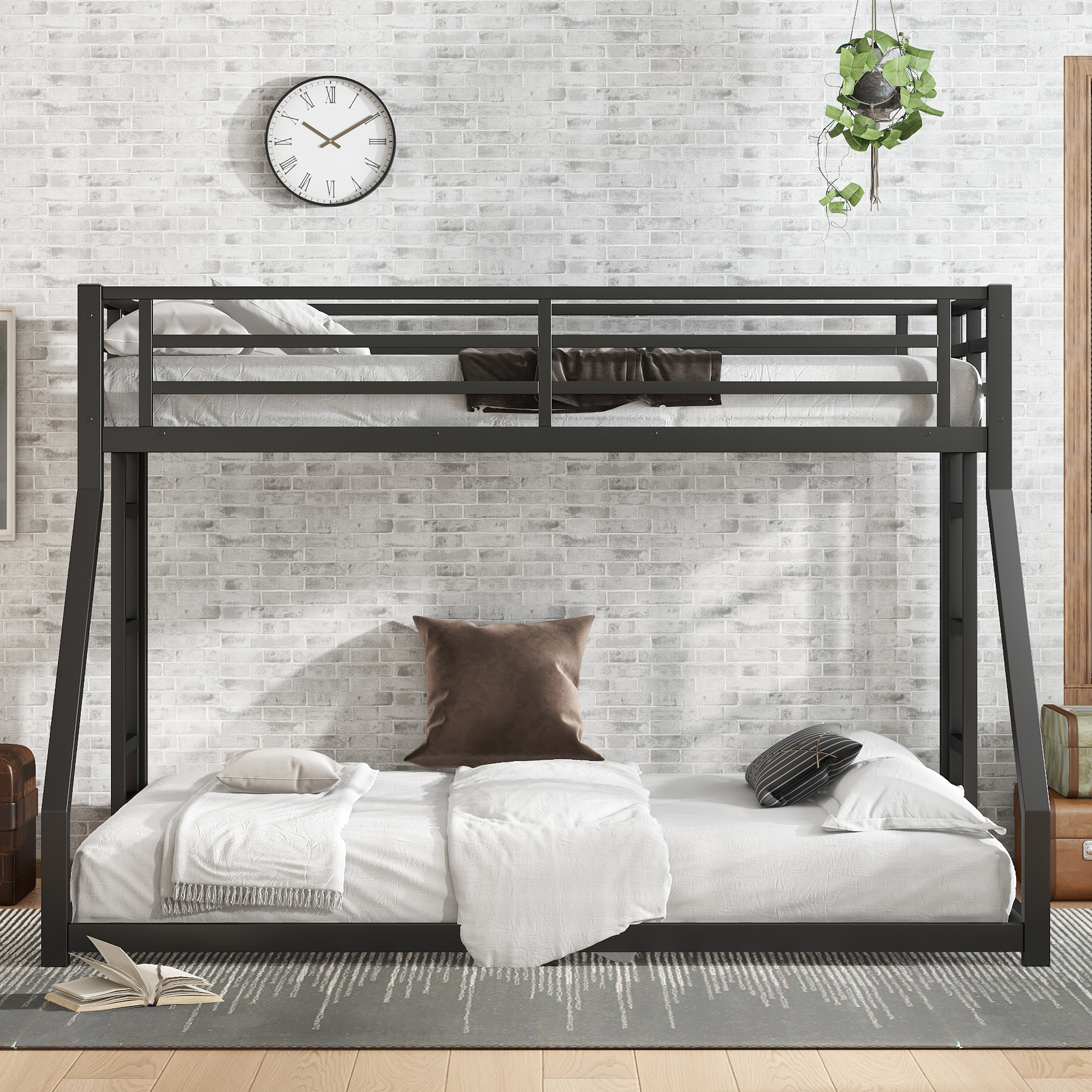 Metal Twin XL over Queen Bunk Bed for Teens and Adults,Space-Saving/Noise Reduced/No Box Spring Needed, Black - Image 2