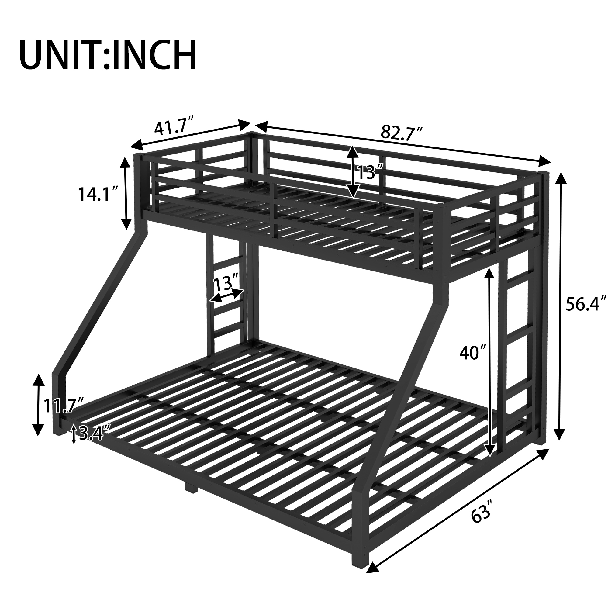 Metal Twin XL over Queen Bunk Bed for Teens and Adults,Space-Saving/Noise Reduced/No Box Spring Needed, Black - Image 3