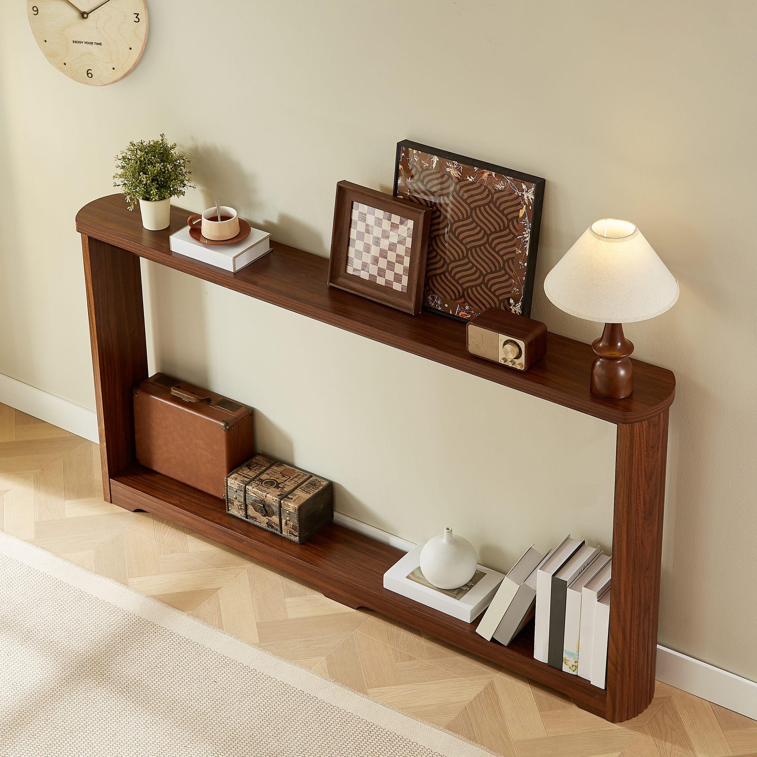 70.1"corrugated texture storage table for entranceways, narrow wooden console sofa table, can be placed behind the sofa, suitable for entranceways, corridors, and front door.Walnut.70.1"L*8.7"W*35.5"H - Image 3