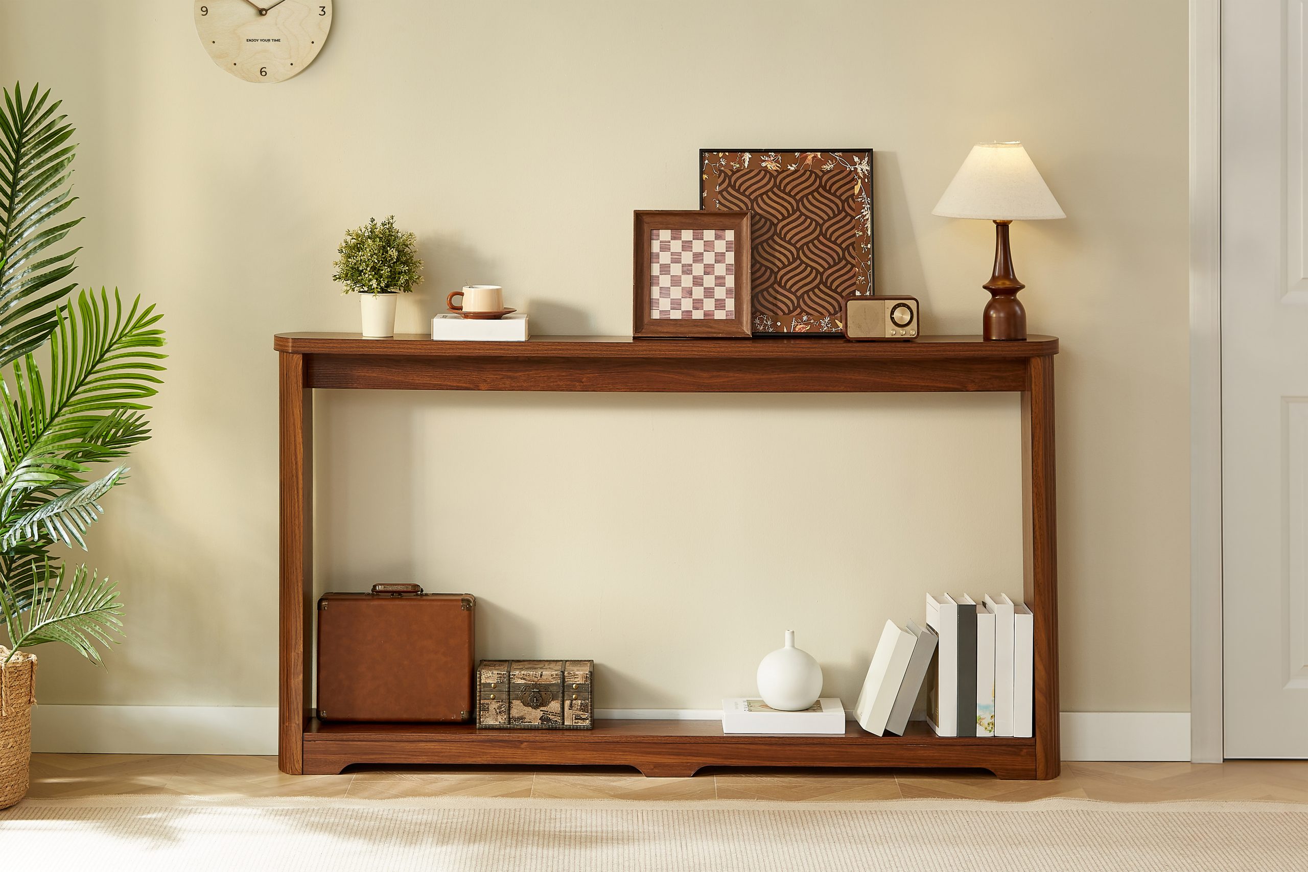 70.1"corrugated texture storage table for entranceways, narrow wooden console sofa table, can be placed behind the sofa, suitable for entranceways, corridors, and front door.Walnut.70.1"L*8.7"W*35.5"H - Image 4