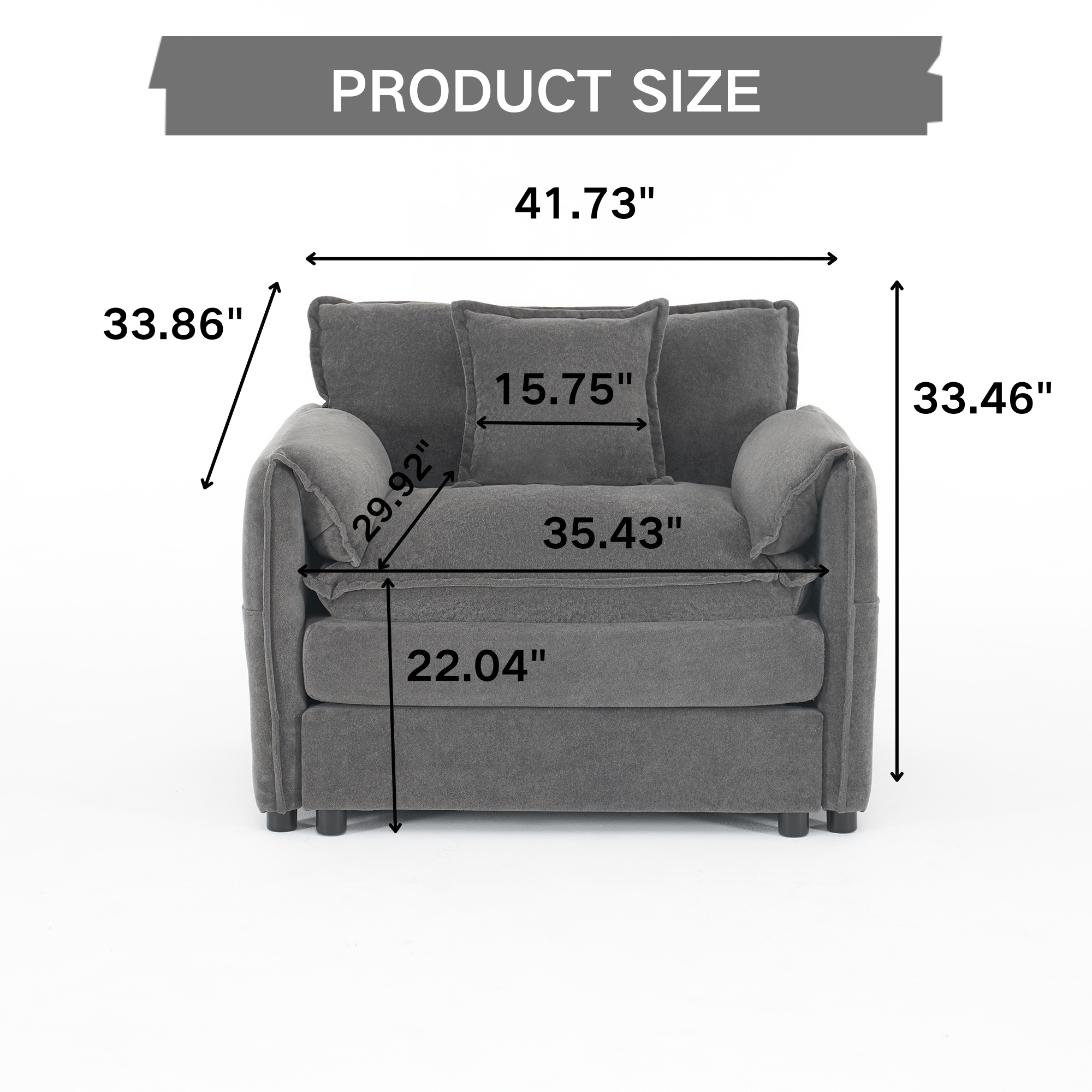 Oversized 41.73" Sofa Chair, Modern Upholstered Armchair with 1 Toss Pillow, Modular Sectional Sofa for Living Room, Deep Seat Reading Sofa for Bedroom Apartment, DIY Combination Chenille,Grey - Image 3