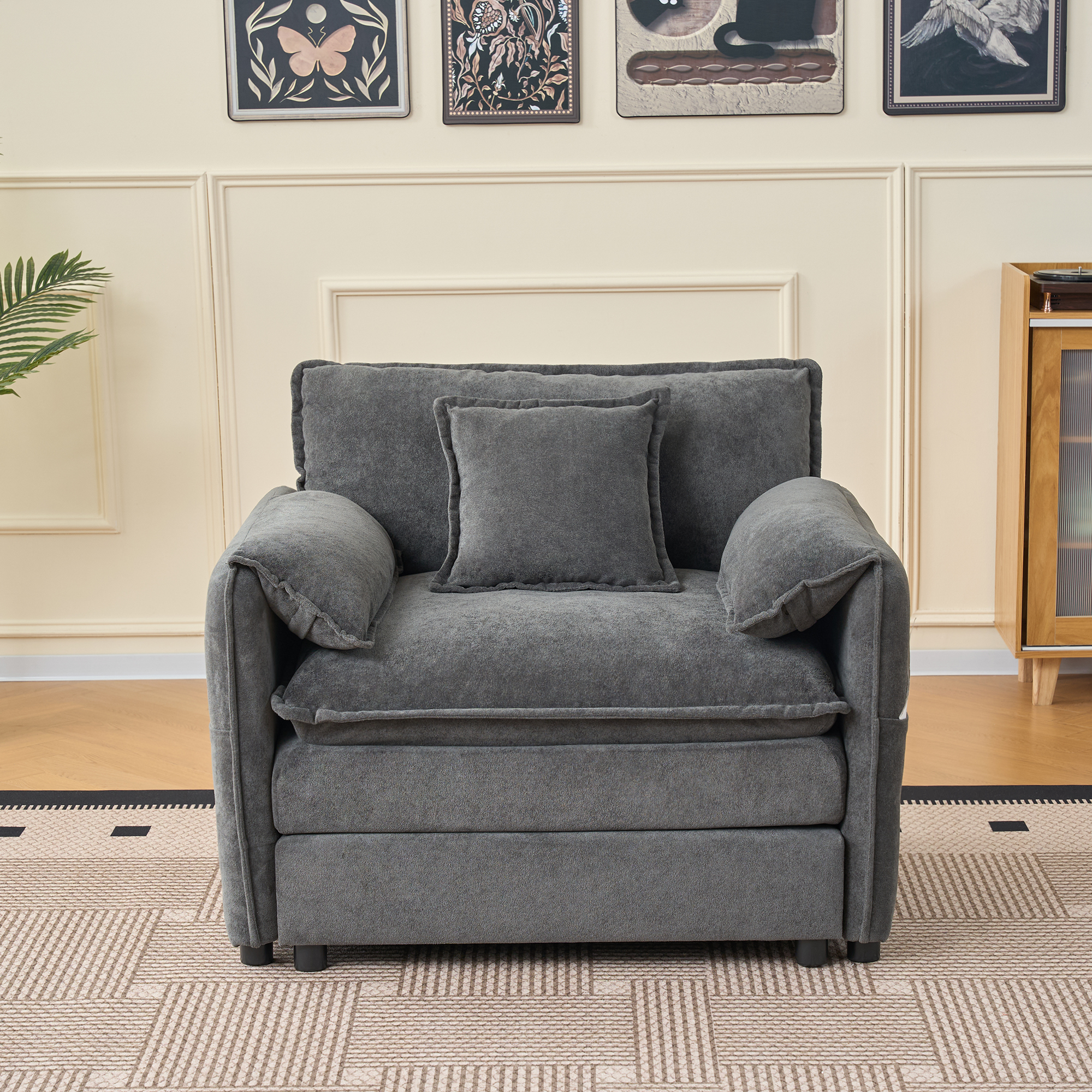 Oversized 41.73" Sofa Chair, Modern Upholstered Armchair with 1 Toss Pillow, Modular Sectional Sofa for Living Room, Deep Seat Reading Sofa for Bedroom Apartment, DIY Combination Chenille,Grey - Image 4