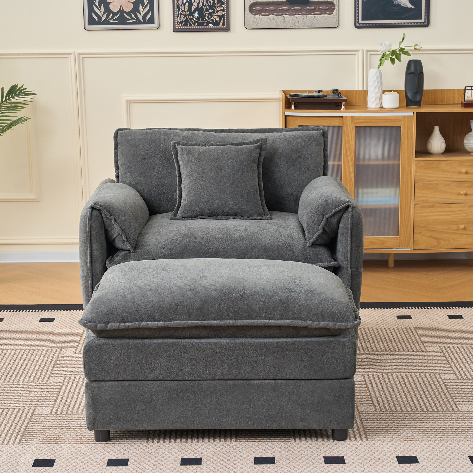 Oversized 57.48" Recliner Chair with Movable Ottoman - Soft Chenille Upholstered Indoor Lounge Chair for Living Room or Bedroom,DIY Combination,Grey - Image 5