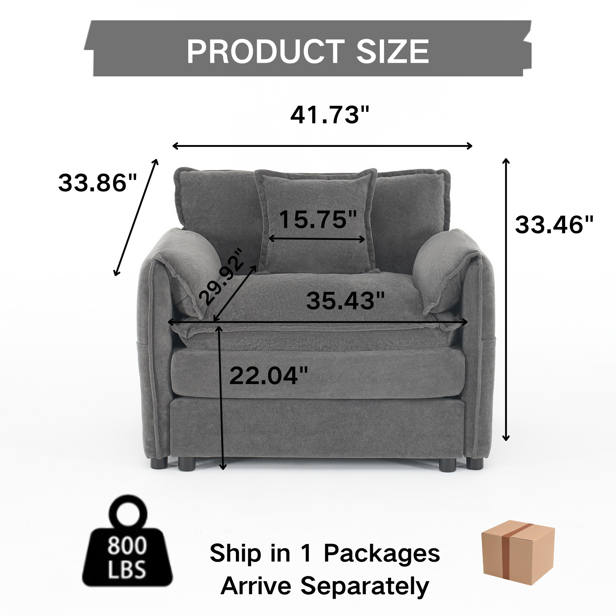 Oversized Chenille Oversized Accent Chair Set of 2, Comfy Single Sofa Chair with Large Seat , Modern Armchair Reading Chairs for Bedroom, Living Room,Grey - Image 2