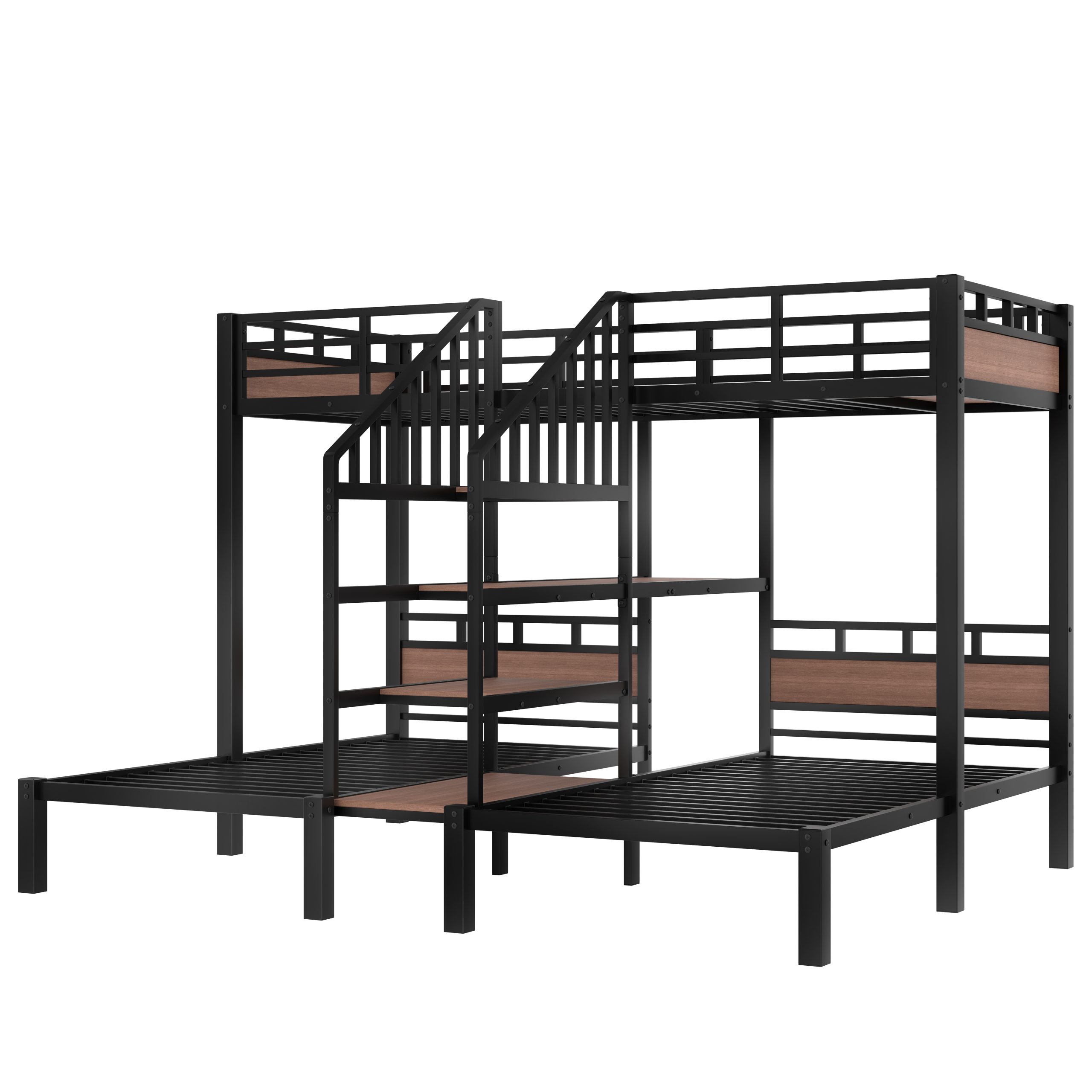 Twin over Twin over Twin Metal Bunk Bed ,triple metal bunk bed with Storage shelves and storage stairs,Black - Image 6