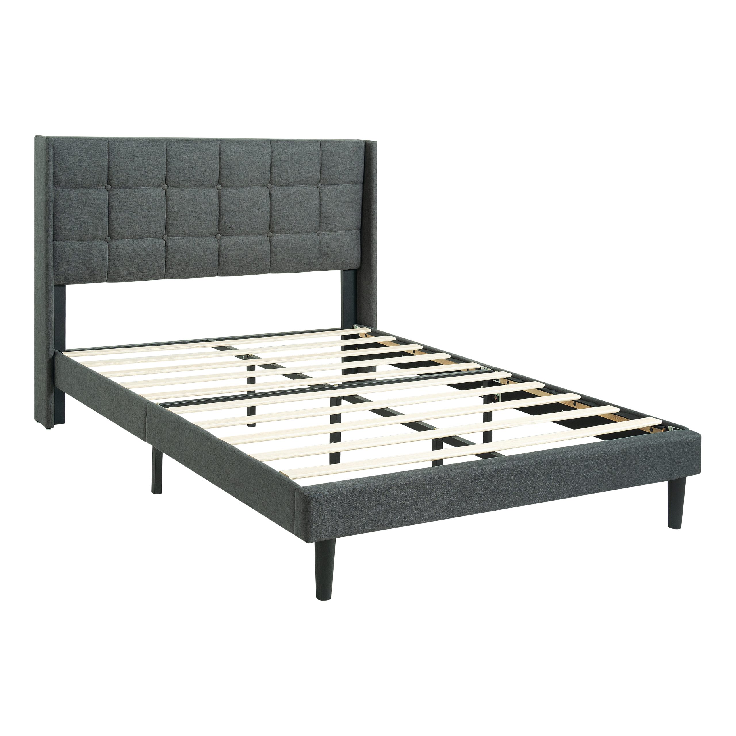 Queen Size Upholstered Platform Bed Frame with Modern Button Tufted Linen Fabric Headboard, No Box Spring Needed, Wood Slat Support, Easy Assembly, Drak Grey - Image 4