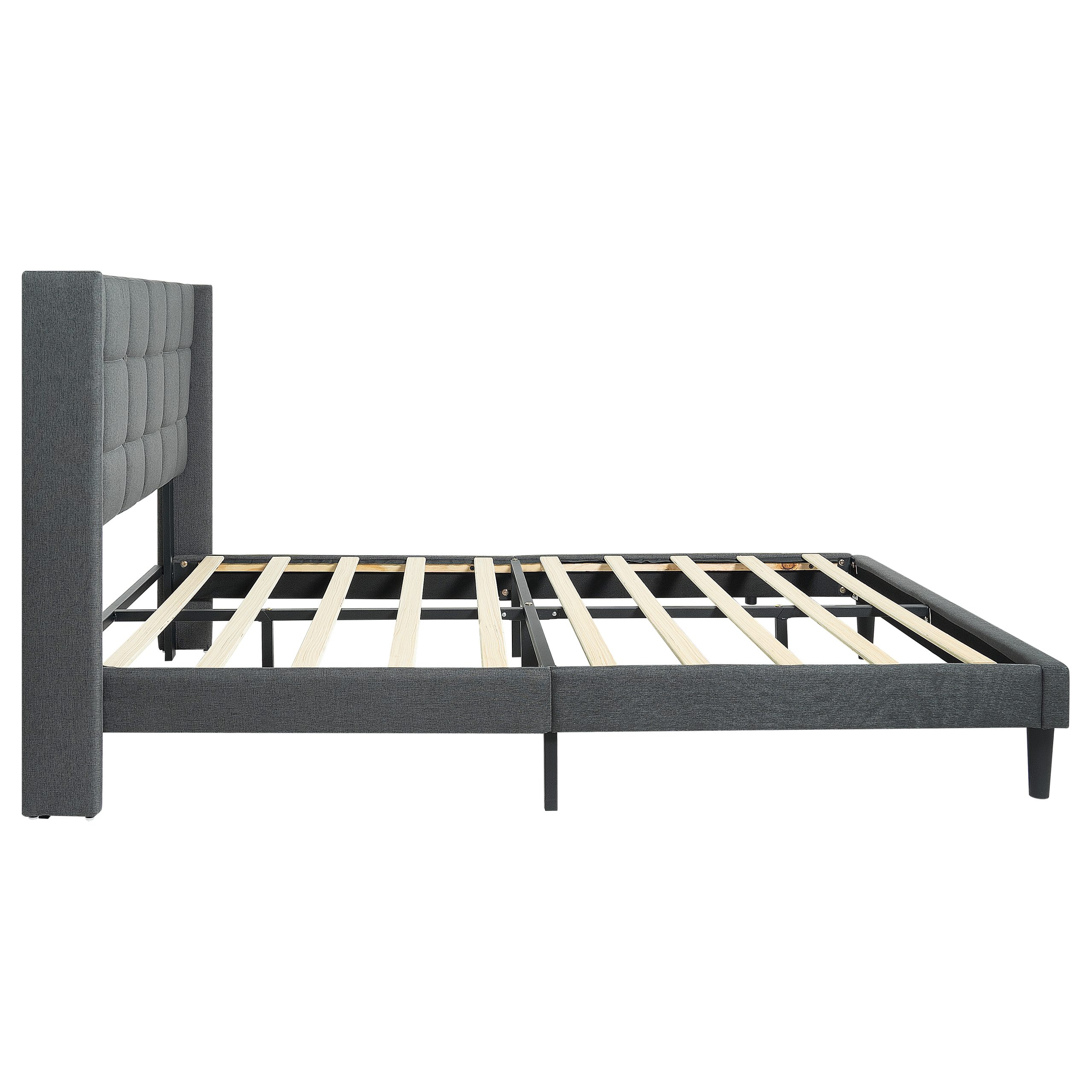 Queen Size Upholstered Platform Bed Frame with Modern Button Tufted Linen Fabric Headboard, No Box Spring Needed, Wood Slat Support, Easy Assembly, Drak Grey - Image 5