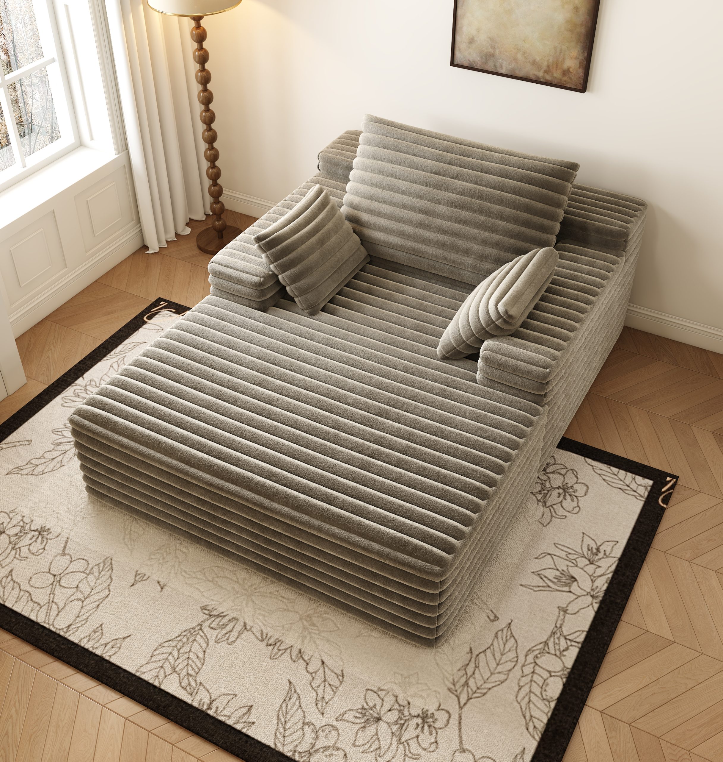 Chaise Lounge Chair Indoor, Oversized Upholstered Sofa Bed, Sleeper Couch Reading Chairs Fluffy Plush Faux Fur Cloud Sofas Couches for Living Room,Camel - Image 3