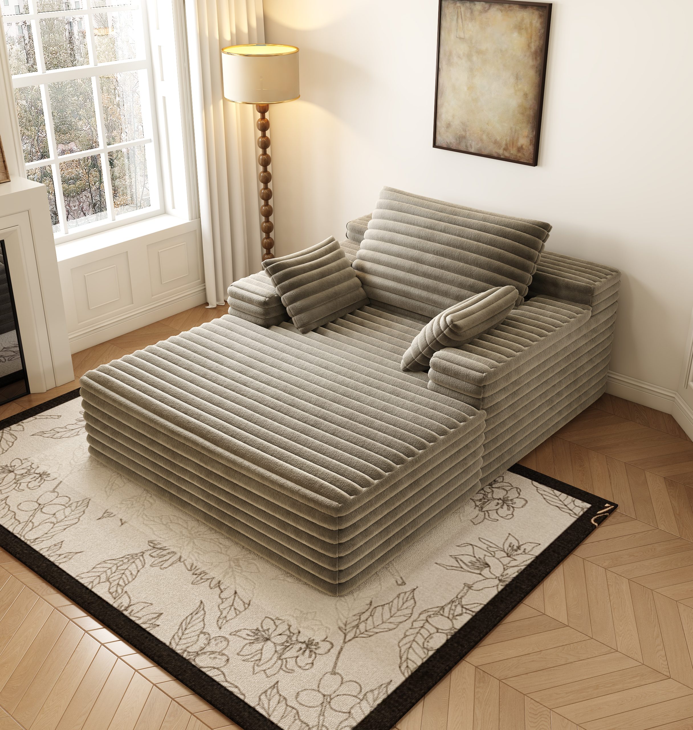 Chaise Lounge Chair Indoor, Oversized Upholstered Sofa Bed, Sleeper Couch Reading Chairs Fluffy Plush Faux Fur Cloud Sofas Couches for Living Room,Camel - Image 4