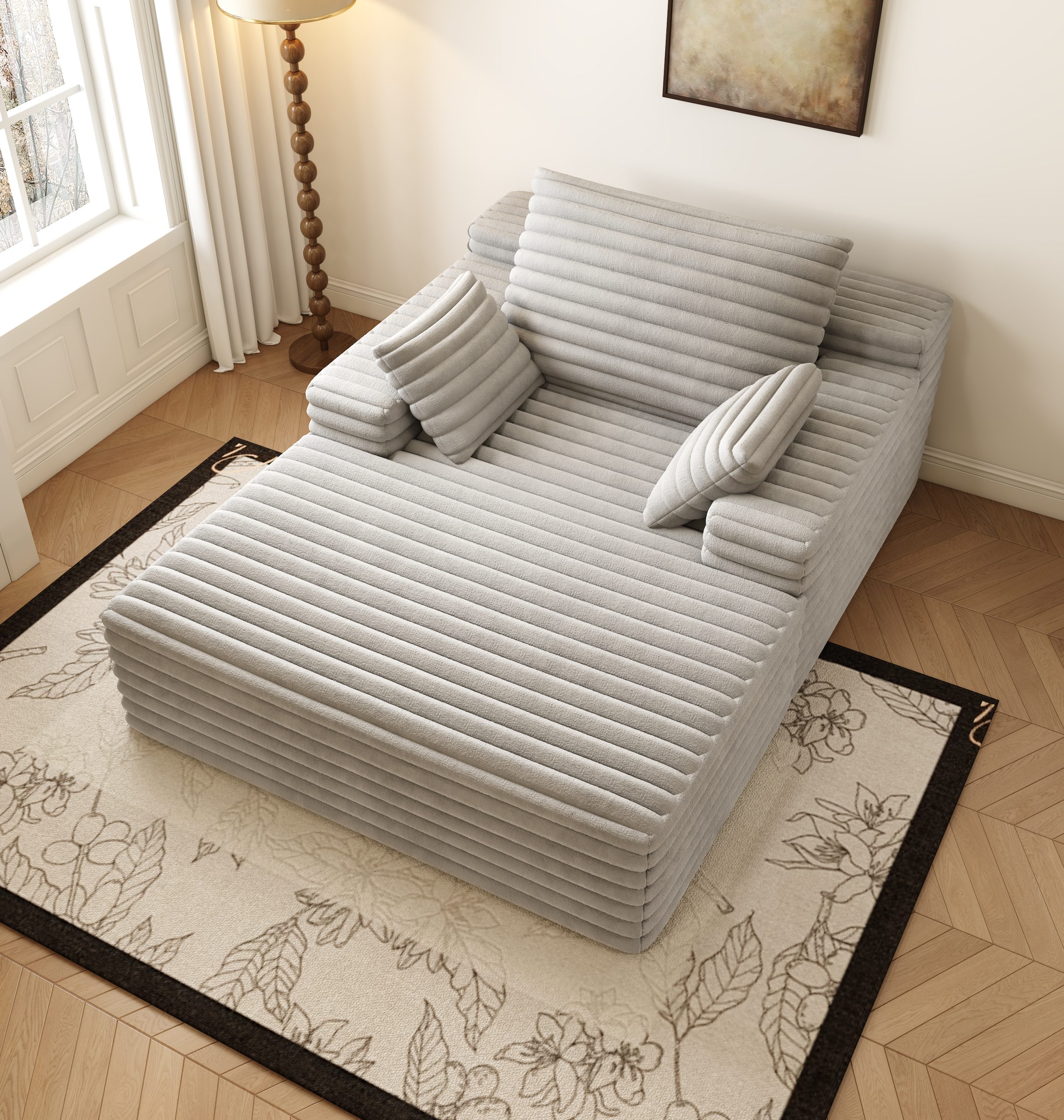 Chaise Lounge Chair Indoor, Oversized Upholstered Sofa Bed, Sleeper Couch Reading Chairs Fluffy Plush Faux Fur Cloud Sofas Couches for Living Room,Grey - Image 3