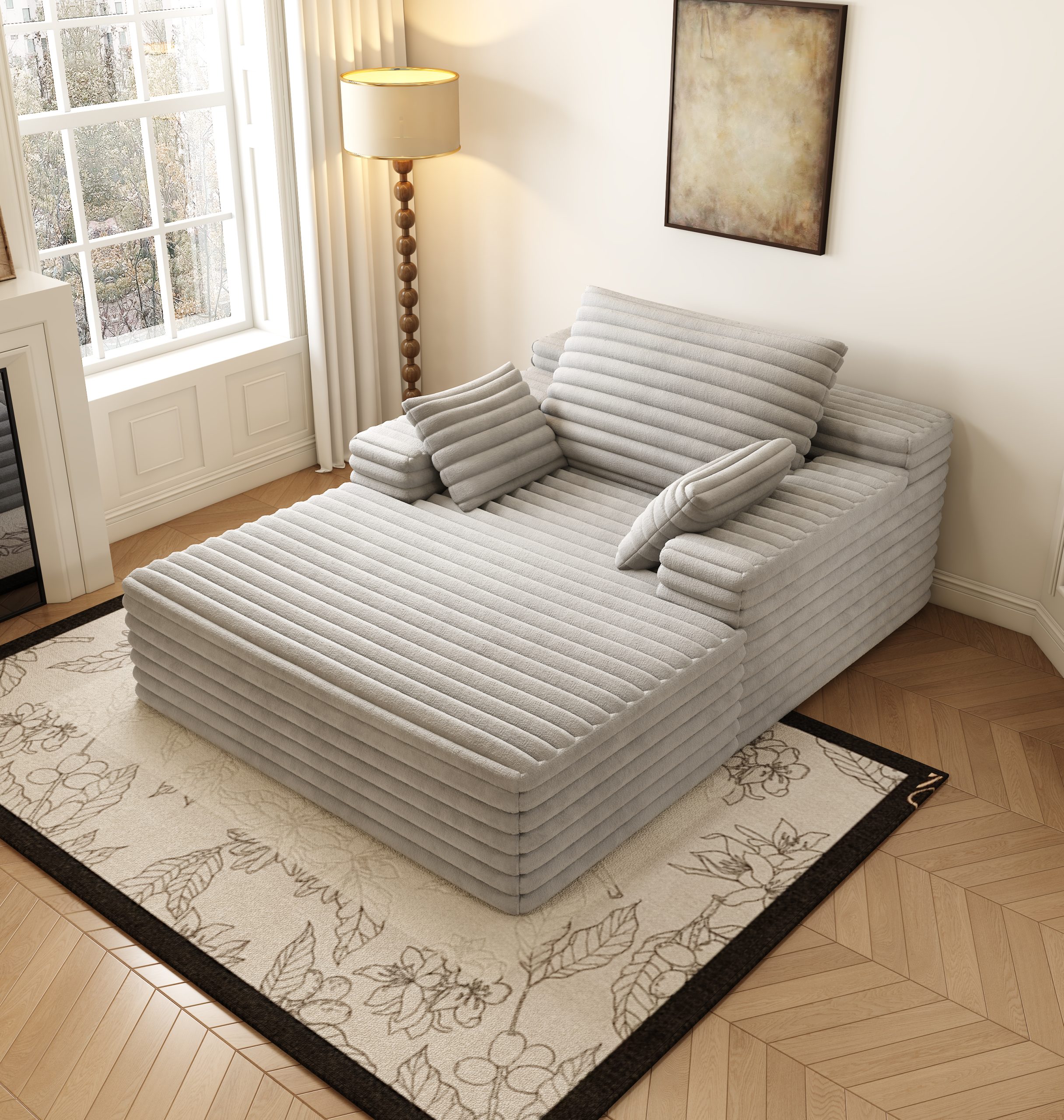 Chaise Lounge Chair Indoor, Oversized Upholstered Sofa Bed, Sleeper Couch Reading Chairs Fluffy Plush Faux Fur Cloud Sofas Couches for Living Room,Grey - Image 4