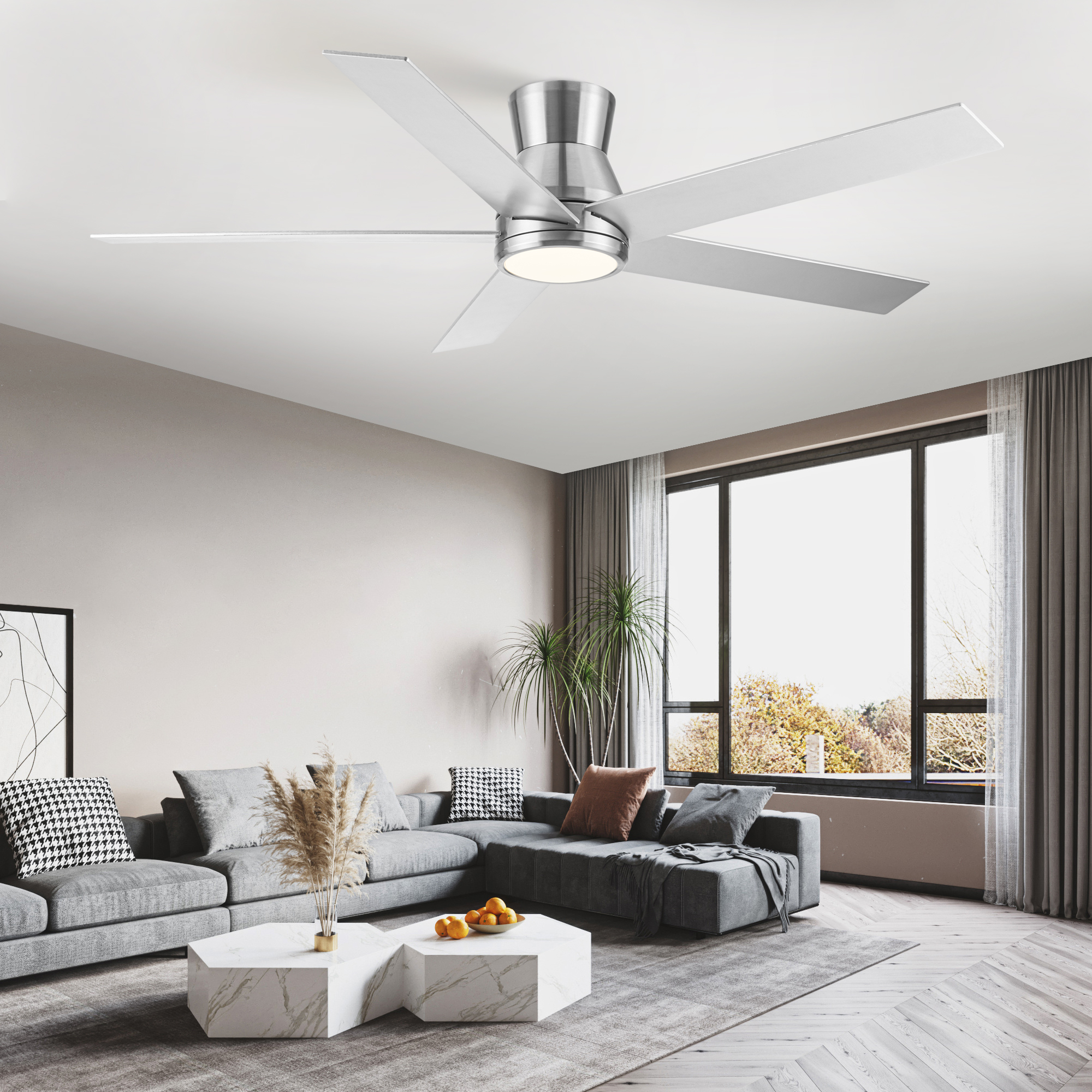 52" Brushed Nickel Lowe Profile Ceiling Fan with Light - Image 3