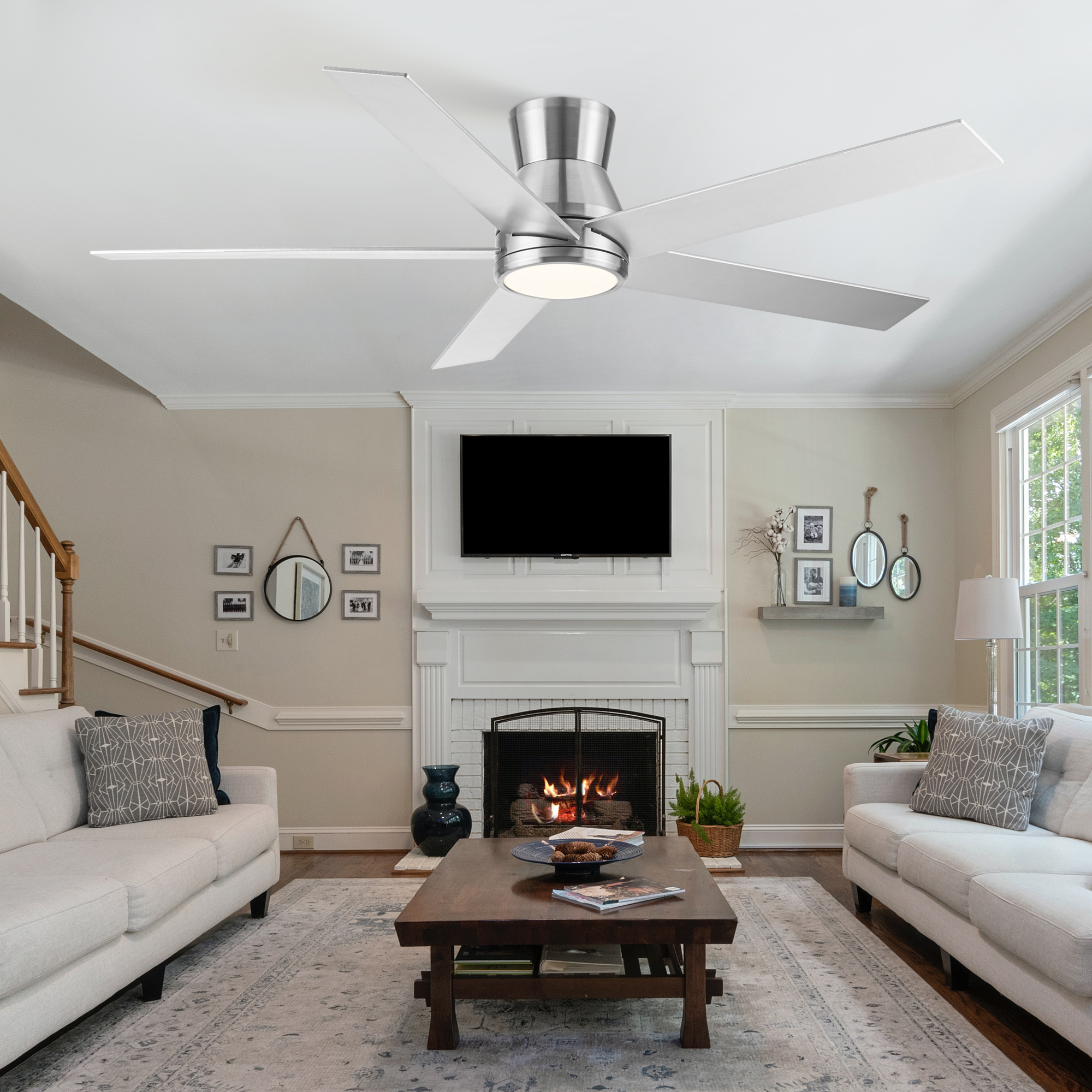 52" Brushed Nickel Lowe Profile Ceiling Fan with Light - Image 4