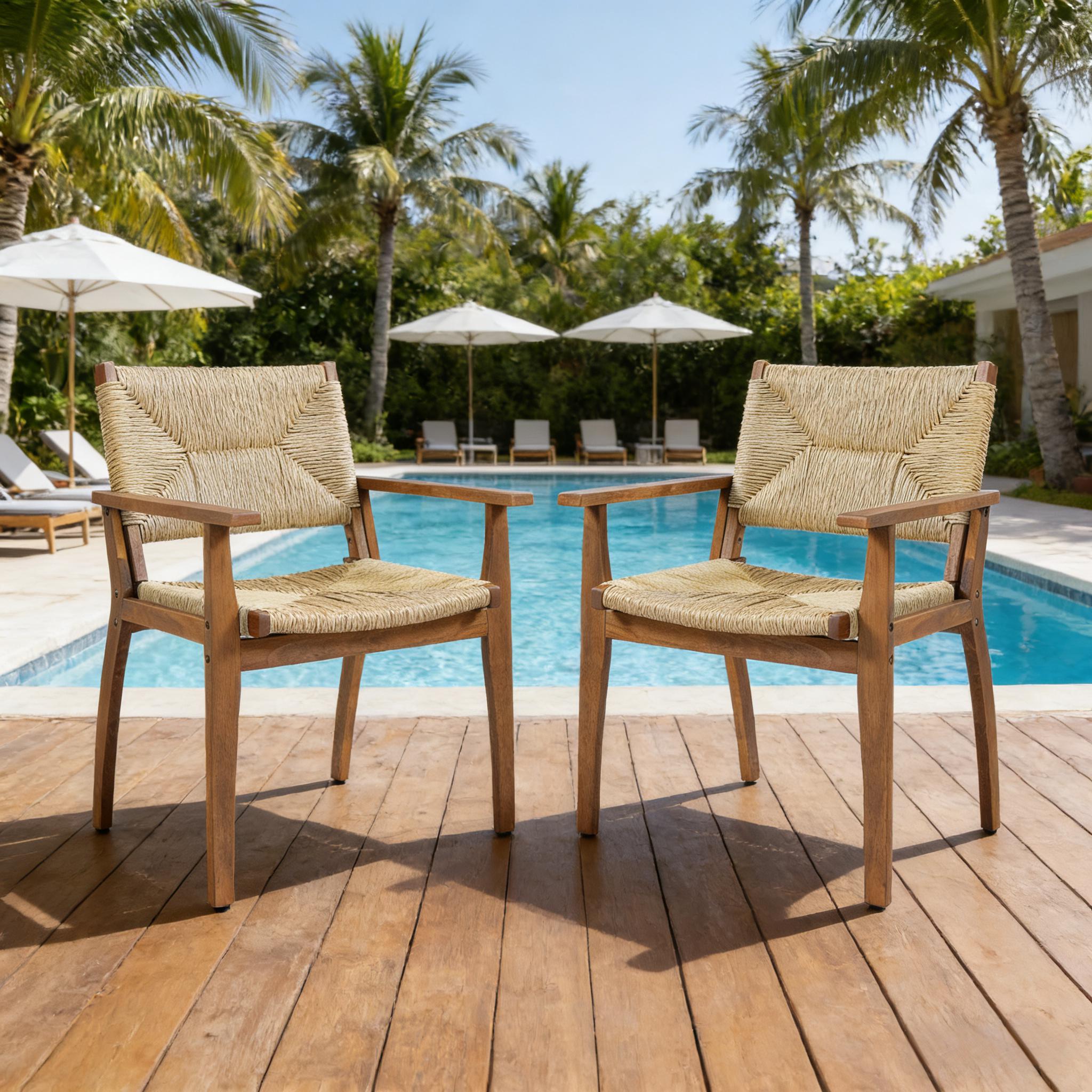 MP2, Durable Outdoor Dining Chair with Acacia Wood Frame, Handwoven Wicker Seat, Teak Finish, Patio Garden Furniture, (Compatible with Matching Table) - Image 1