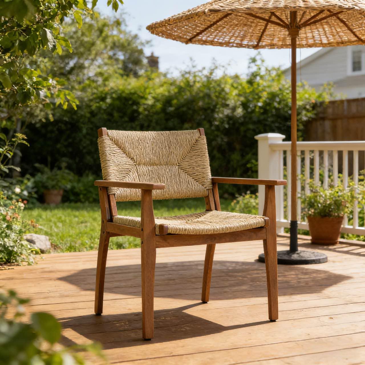 MP2, Durable Outdoor Dining Chair with Acacia Wood Frame, Handwoven Wicker Seat, Teak Finish, Patio Garden Furniture, (Compatible with Matching Table) - Image 2