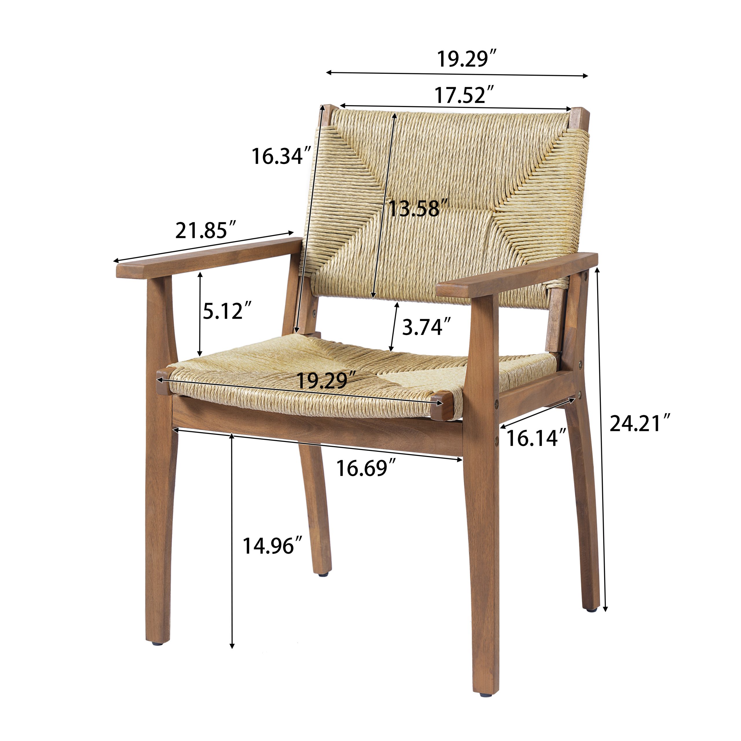MP2, Durable Outdoor Dining Chair with Acacia Wood Frame, Handwoven Wicker Seat, Teak Finish, Patio Garden Furniture, (Compatible with Matching Table) - Image 3