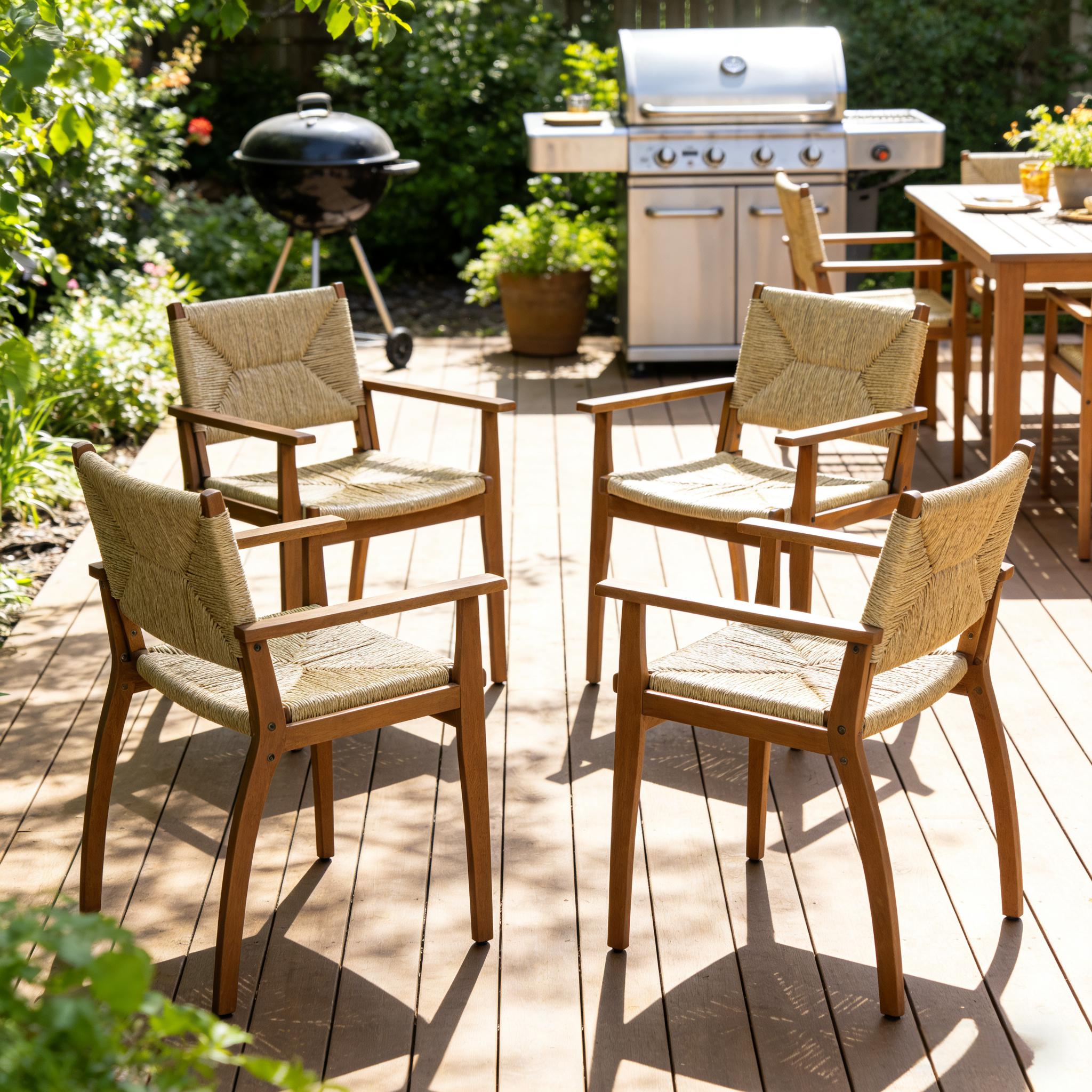 MP2, Durable Outdoor Dining Chair with Acacia Wood Frame, Handwoven Wicker Seat, Teak Finish, Patio Garden Furniture, (Compatible with Matching Table) - Image 4