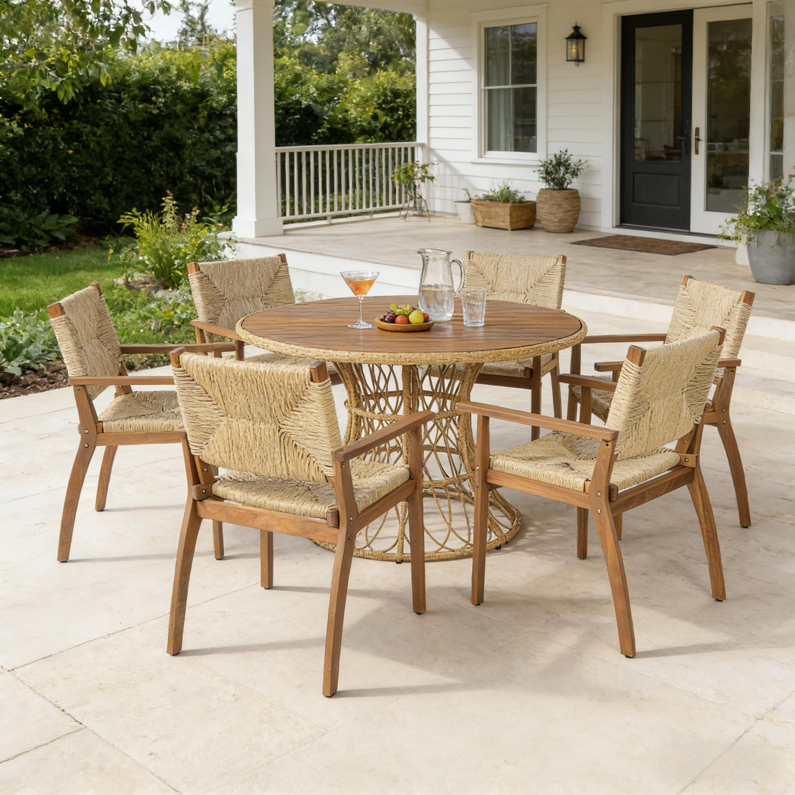 MP2, Durable Outdoor Dining Chair with Acacia Wood Frame, Handwoven Wicker Seat, Teak Finish, Patio Garden Furniture, (Compatible with Matching Table) - Image 6