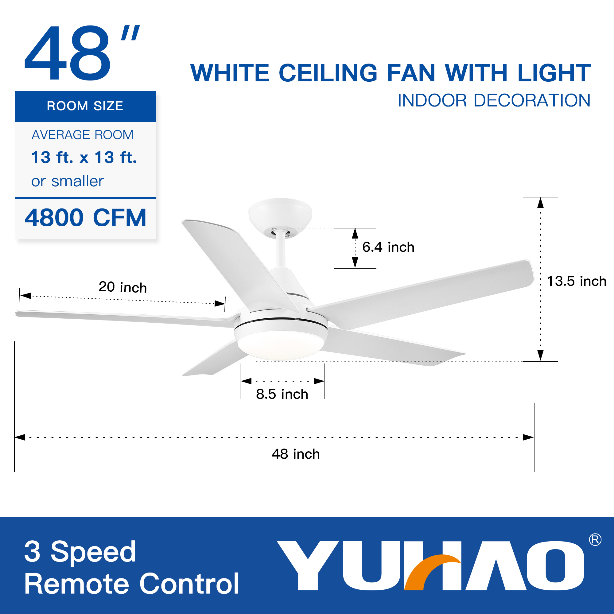 48 In Intergrated LED Ceiling Fan with White ABS Blade - Image 6