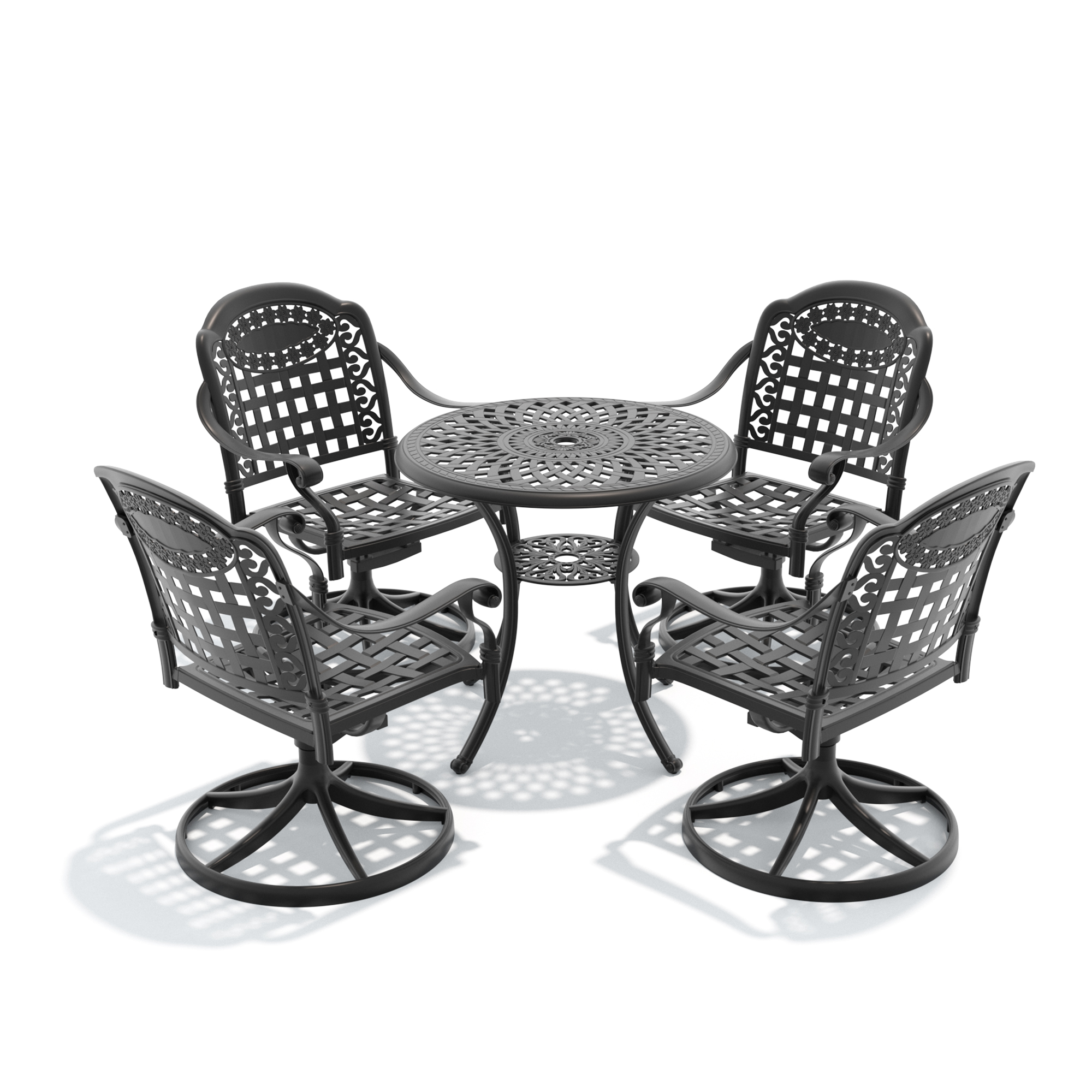 5-Piece All-Weather Cast Aluminum Dining Set, Include 4 Swivel Chairs and 30.71" Round Table With Black Frame - Image 2