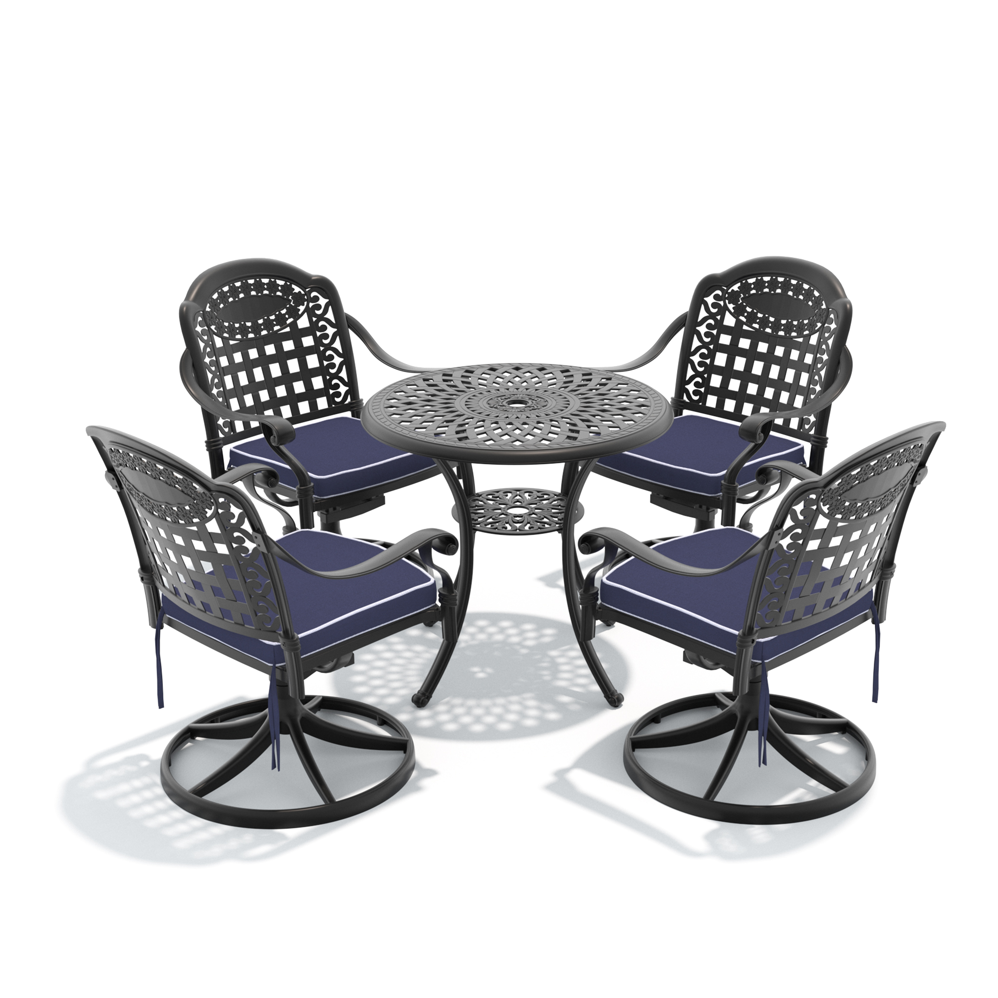 5-Piece All-Weather Cast Aluminum Dining Set, Include 4 Swivel Chairs and 30.71" Round Table With Black Frame - Image 3