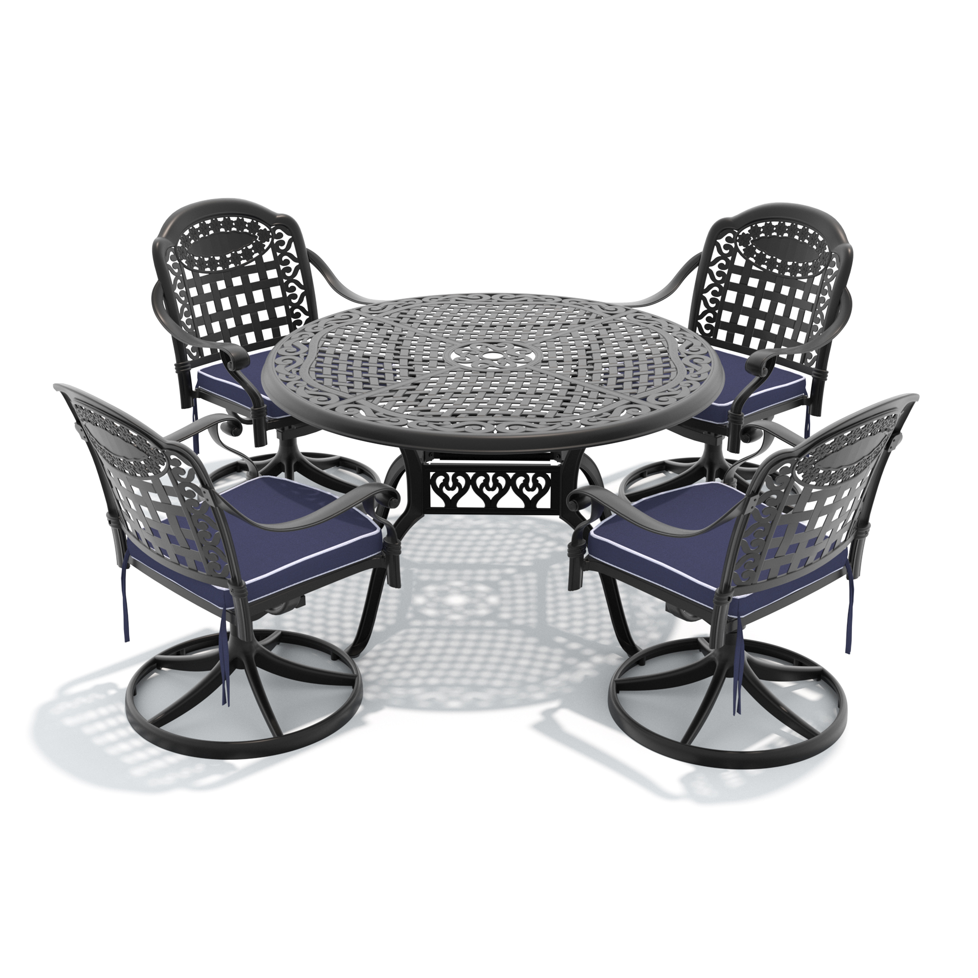 5-Piece All-Weather Cast Aluminum Dining Set, Include 4 Swivel Chairs and 48.03" Round Table With Black Frame - Image 2