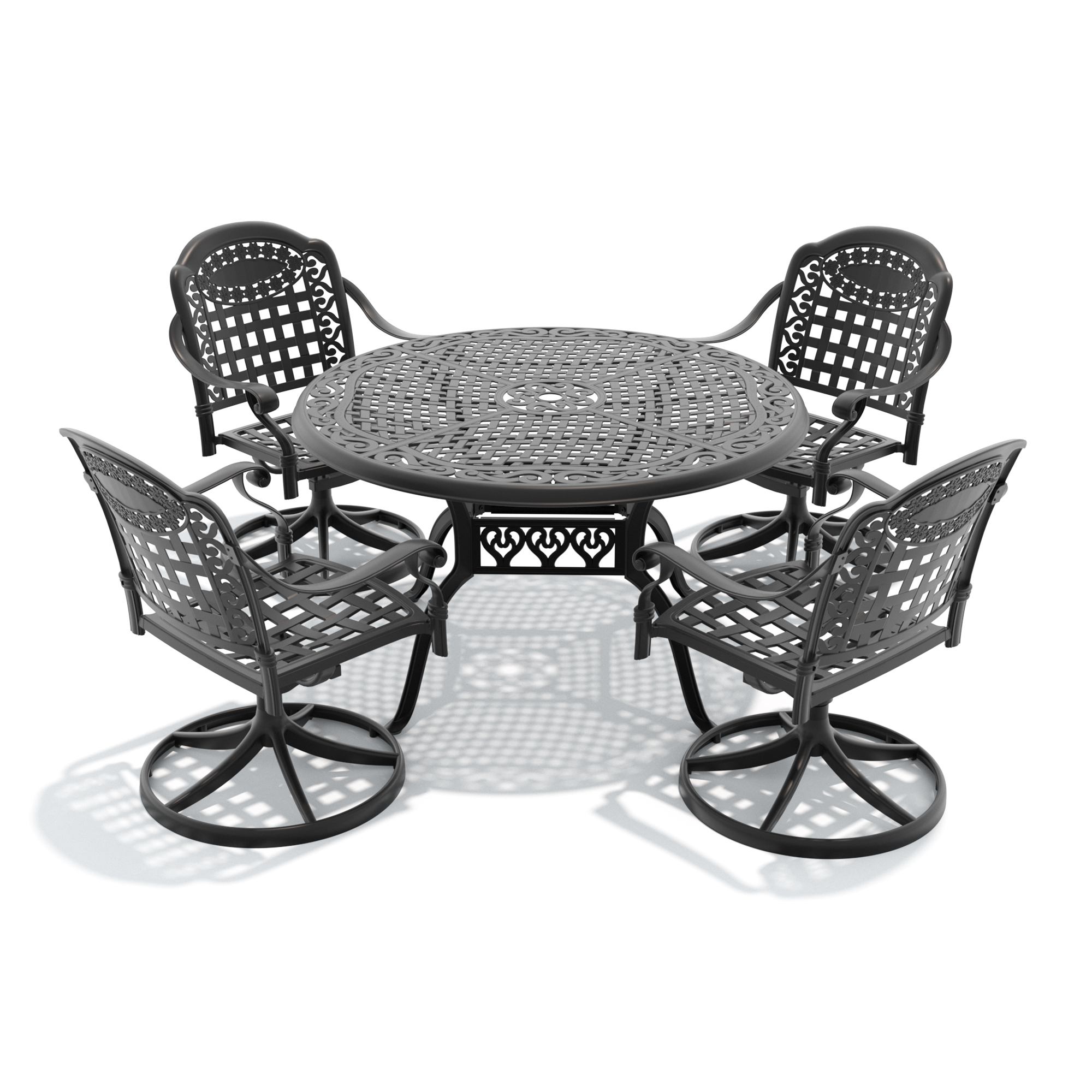 5-Piece All-Weather Cast Aluminum Dining Set, Include 4 Swivel Chairs and 48.03" Round Table With Black Frame - Image 3
