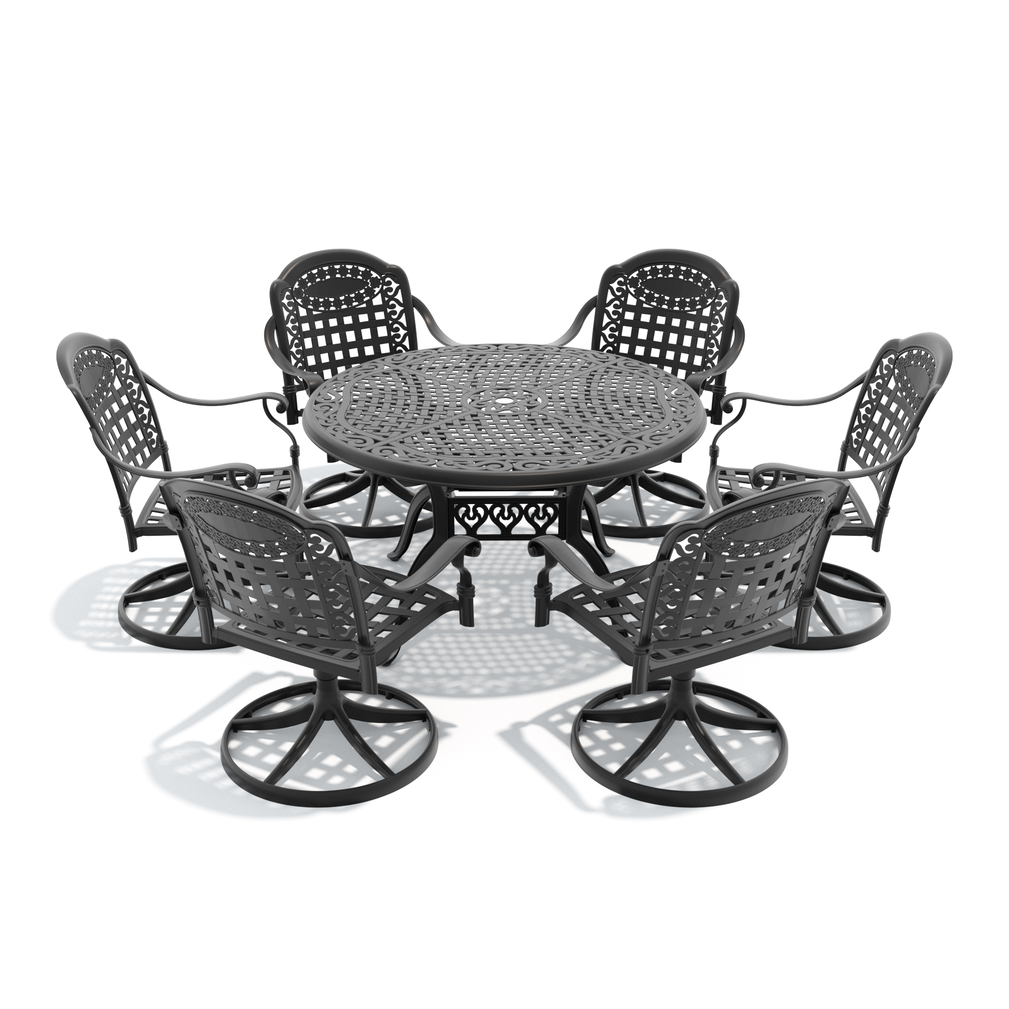 7-Piece All-Weather Cast Aluminum Dining Set, Include 6 Swivel Chairs and 48.03" Round Table With Black Frame - Image 2